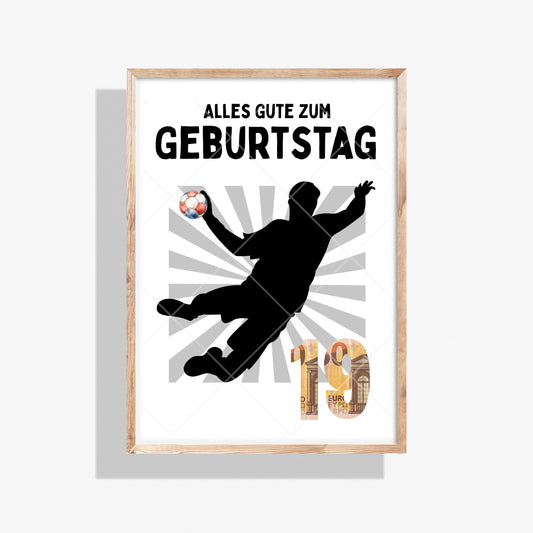 Handball Geldgeschenk 19 Geburtstag – Digitaler Sofort Download PDF A4 zum Ausdrucken