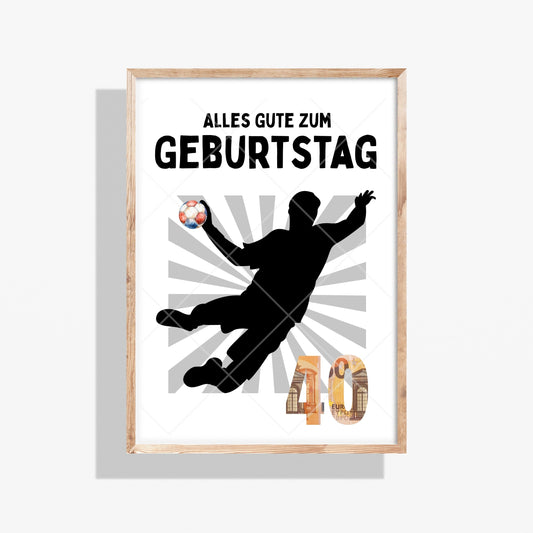 Handball Geldgeschenk 40 Geburtstag – Digitaler Sofort Download PDF A4 zum Ausdrucken