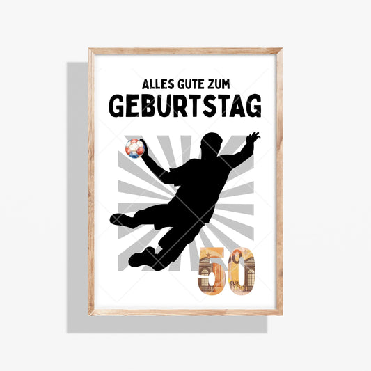 Handball Geldgeschenk 50 Geburtstag – Digitaler Sofort Download PDF A4 zum Ausdrucken