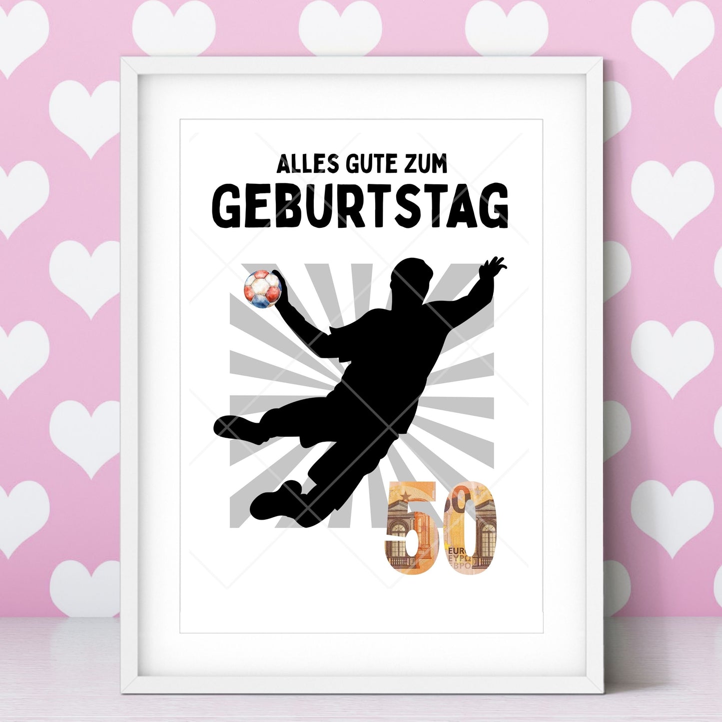 Handball Geldgeschenk 50 Geburtstag – Digitaler Sofort Download PDF A4 zum Ausdrucken