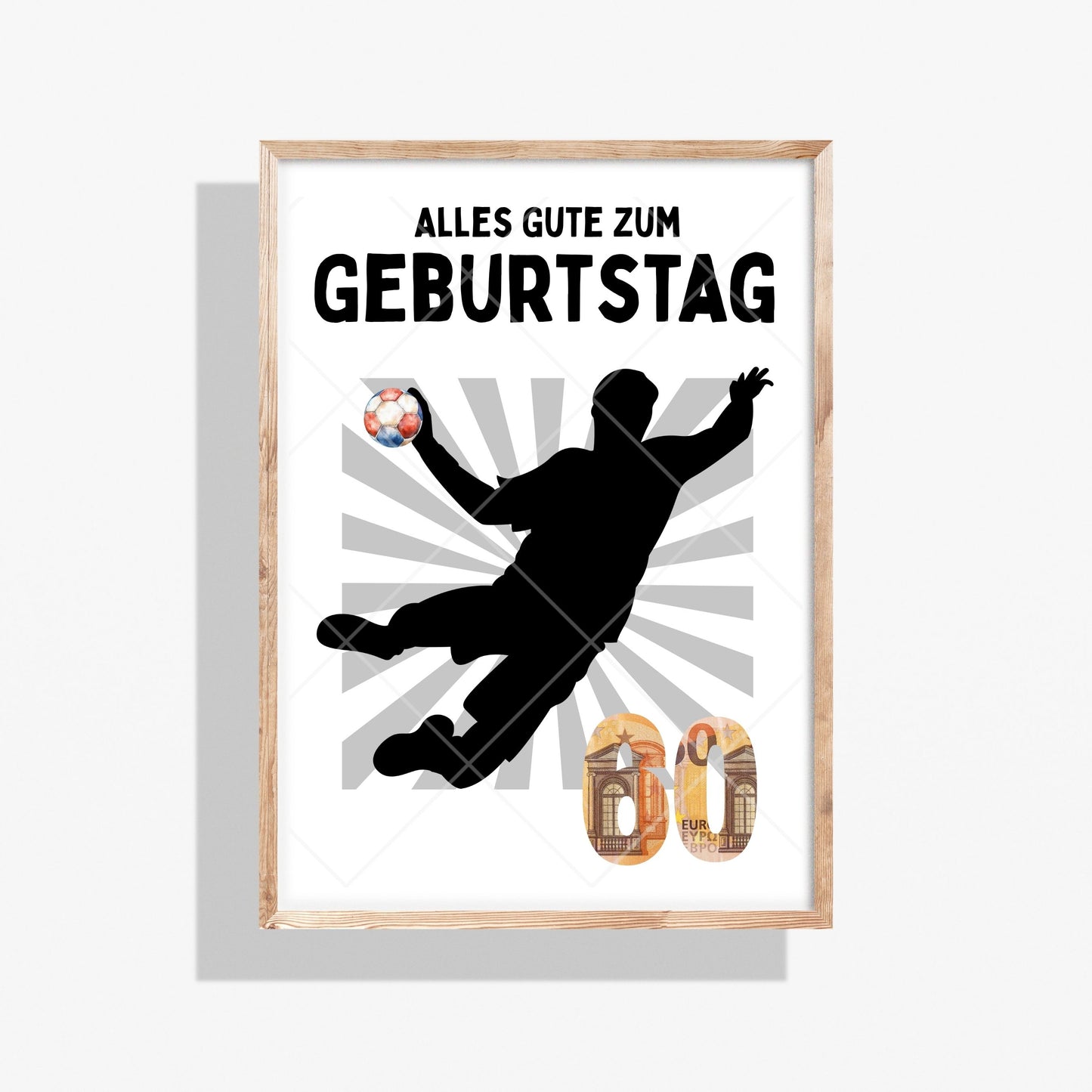 Handball Geldgeschenk 60 Geburtstag – Digitaler Sofort Download PDF A4 zum Ausdrucken