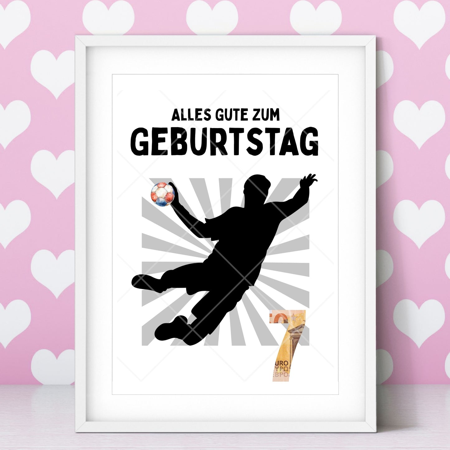 Handball Geldgeschenk 7 Geburtstag – Digitaler Sofort Download PDF A4 zum Ausdrucken