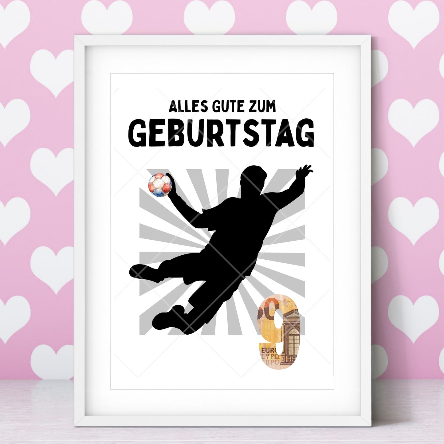 Handball Geldgeschenk 9 Geburtstag – Digitaler Sofort Download PDF A4 zum Ausdrucken