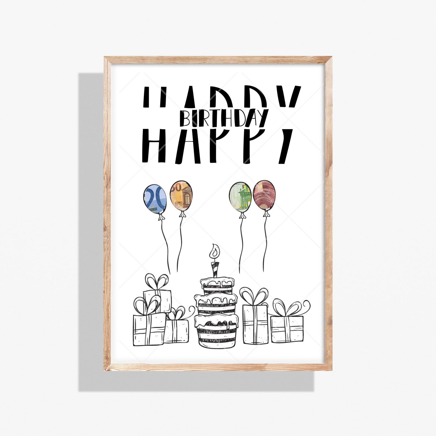 Geldgeschenk Geburtstag Happy Birthday Ballons – Digitaler Sofort Download PDF A4 zum Ausdrucken
