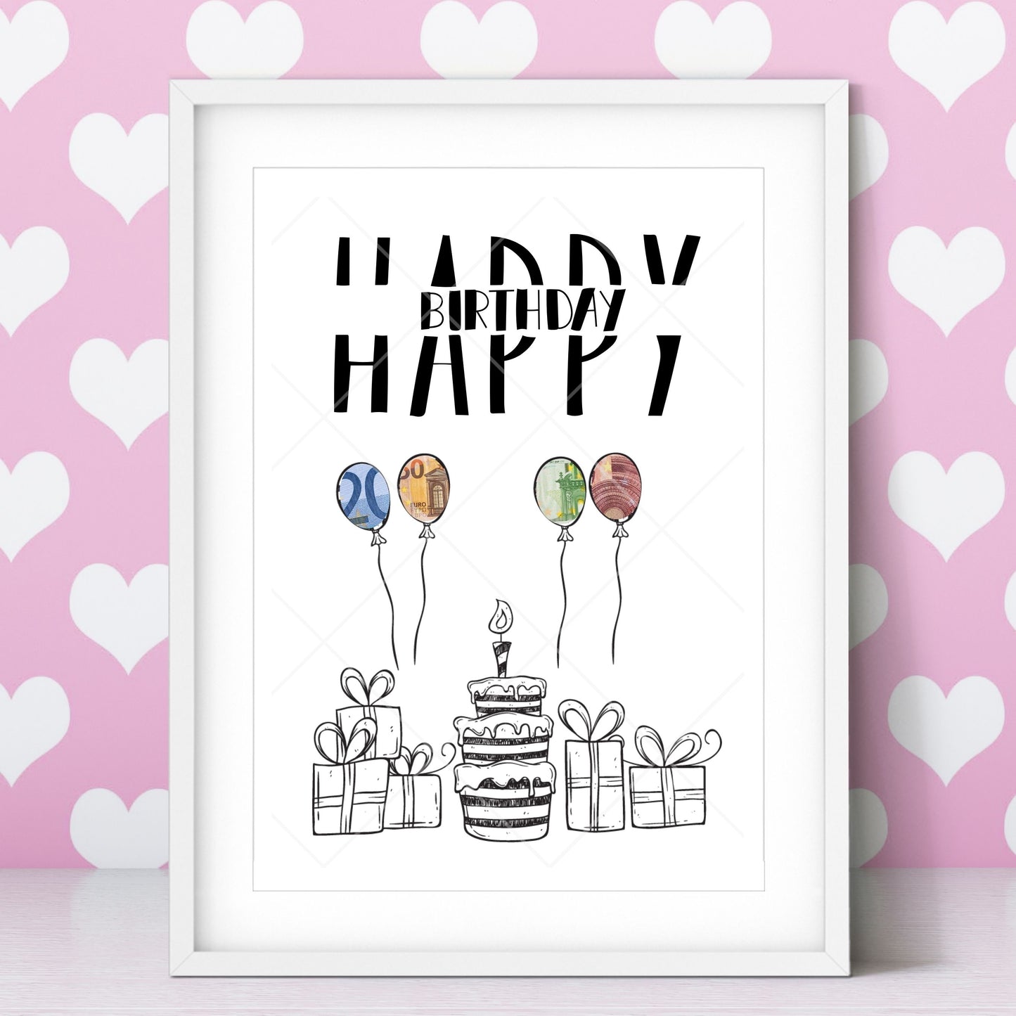 Geldgeschenk Geburtstag Happy Birthday Ballons – Digitaler Sofort Download PDF A4 zum Ausdrucken
