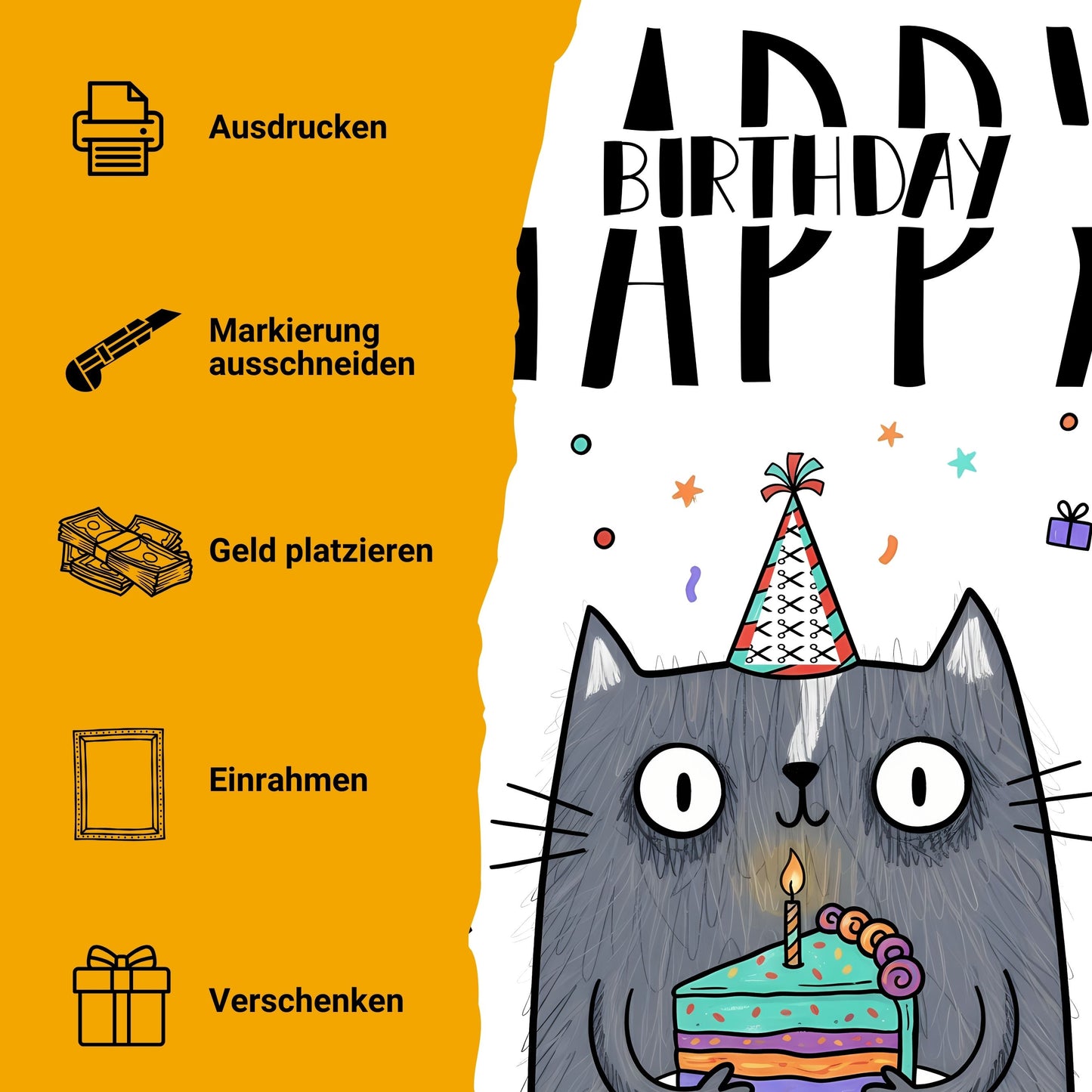 Katze Geldgeschenk Geburtstag witzig – Digitaler Sofort Download PDF A4 zum Ausdrucken