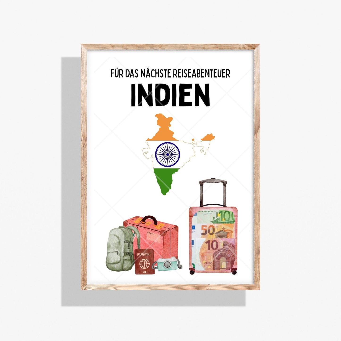 Indien Reise Geldgeschenk Reisegutschein – Digitaler Sofort Download PDF A4 zum Ausdrucken