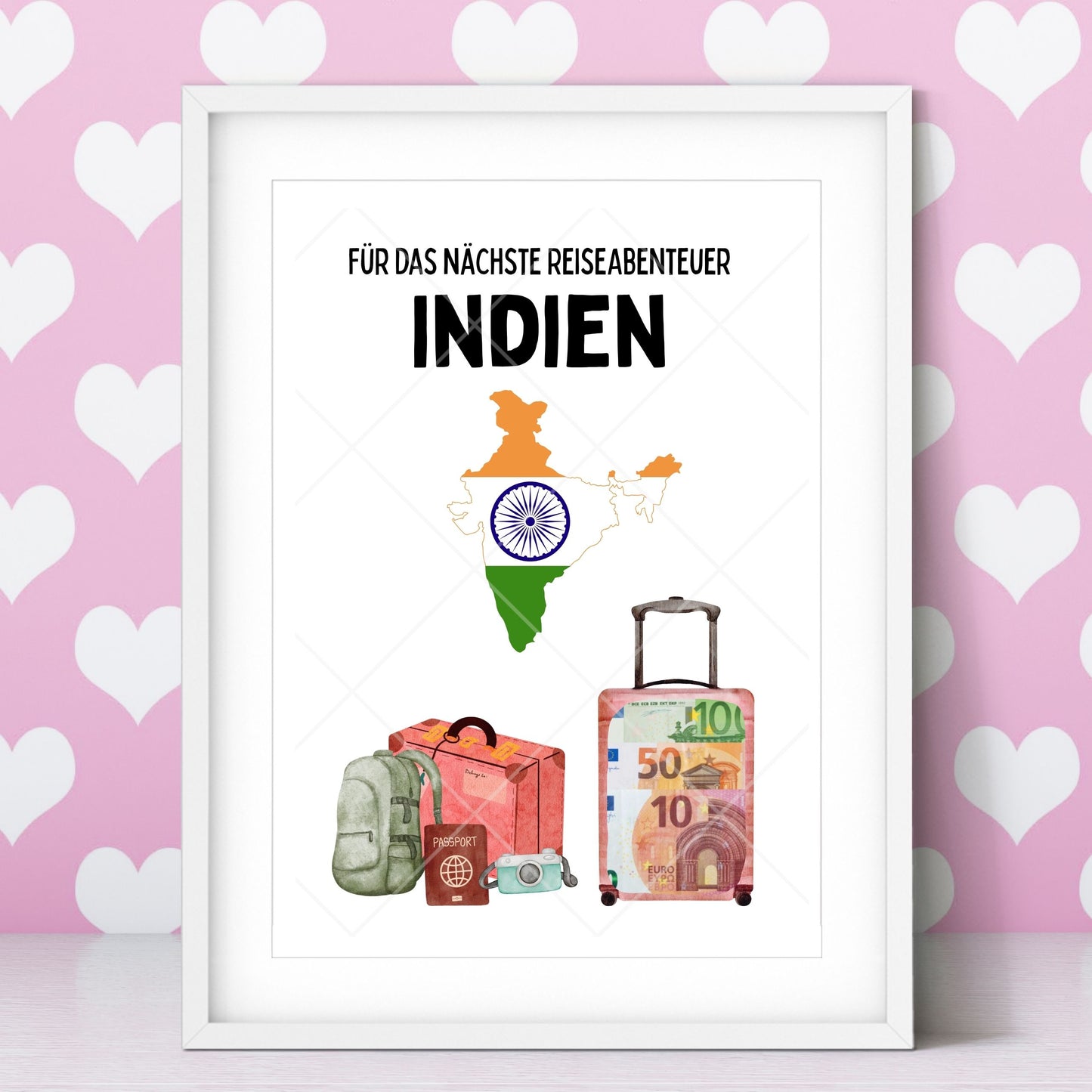 Indien Reise Geldgeschenk Reisegutschein – Digitaler Sofort Download PDF A4 zum Ausdrucken