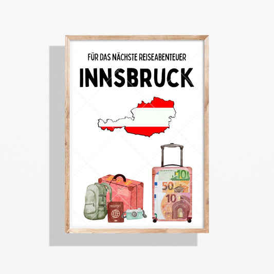 Innsbruck Reise Geldgeschenk - Digitaler Sofort Download PDF A4 zum Ausdrucken