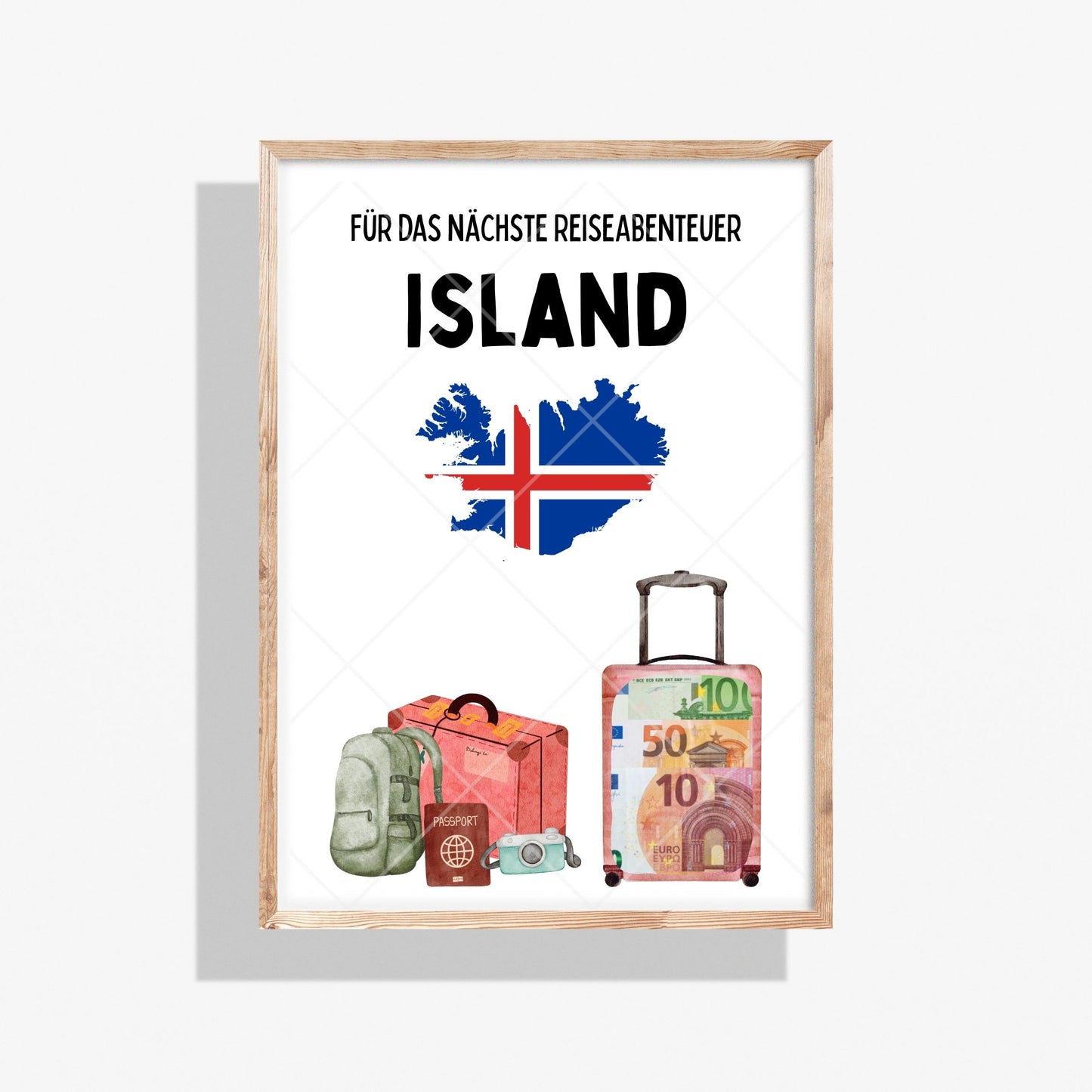 Island Reise Geldgeschenk Reisegutschein – Digitaler Sofort Download PDF A4 zum Ausdrucken