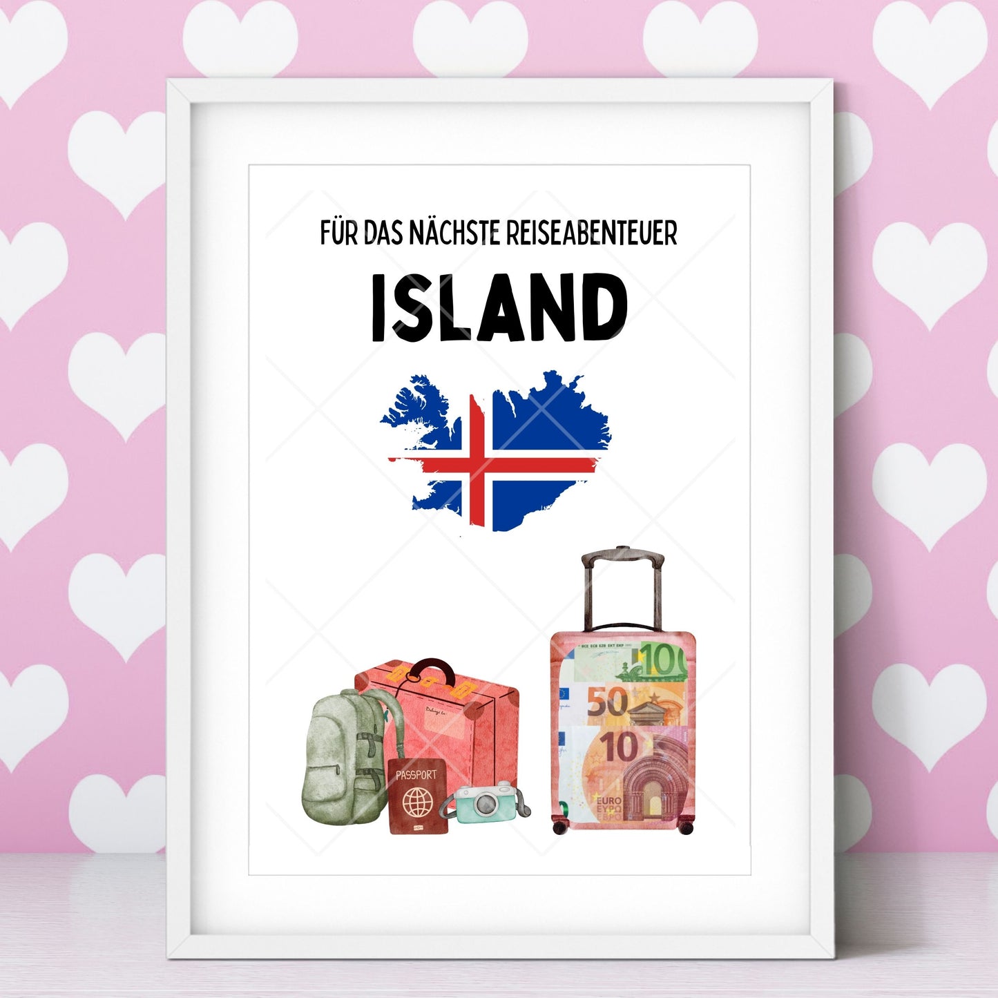 Island Reise Geldgeschenk Reisegutschein – Digitaler Sofort Download PDF A4 zum Ausdrucken