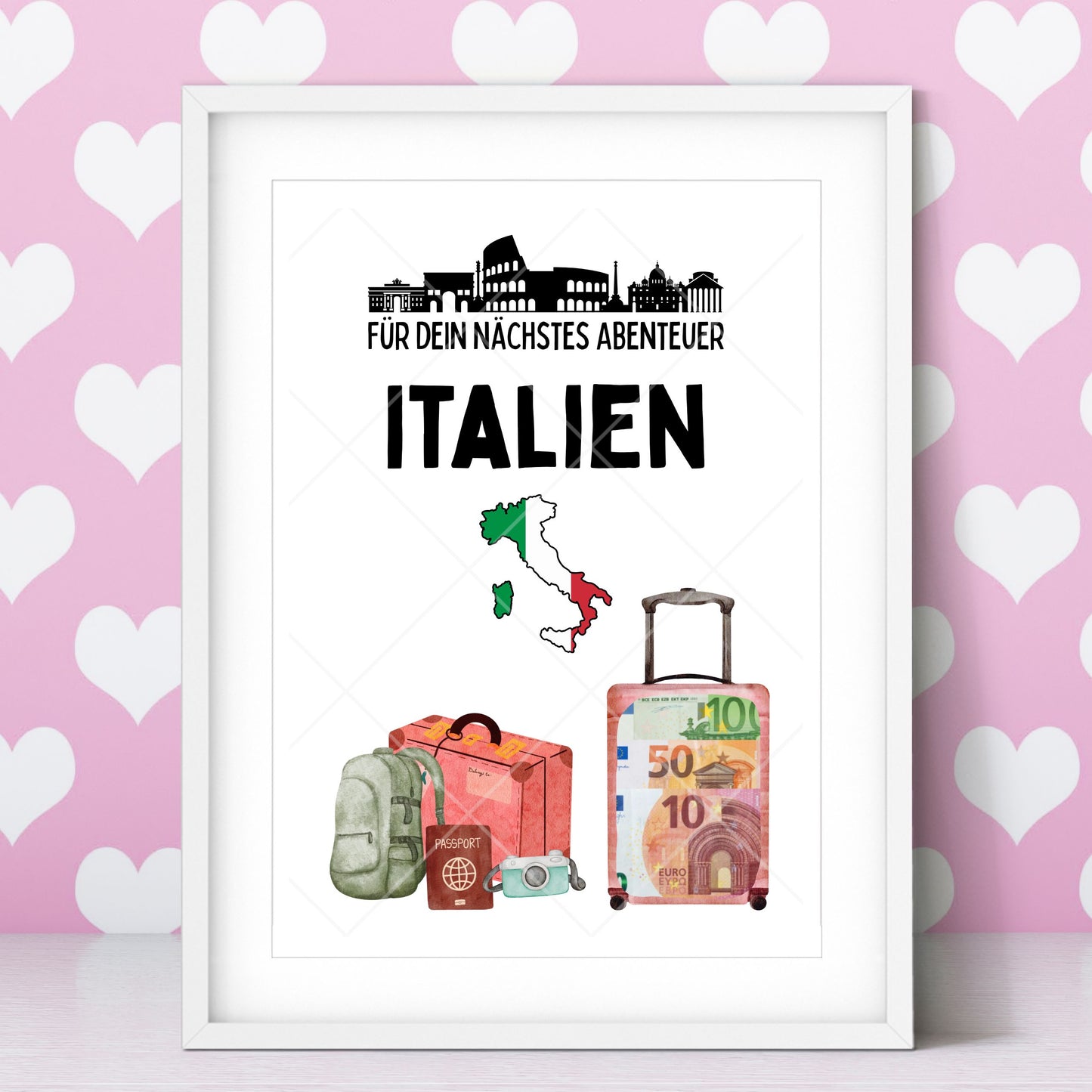 Italien Reise Geldgeschenk - Digitaler Sofort Download PDF A4 zum Ausdrucken