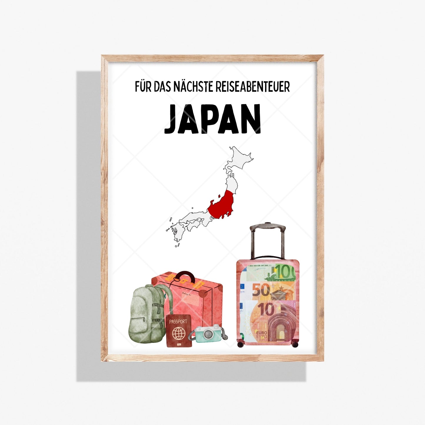 Japan Reise Geldgeschenk - Digitaler Sofort Download PDF A4 zum Ausdrucken