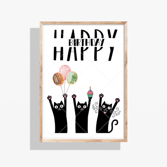 Katze Geldgeschenk Geburtstag drei Katzen – Digitaler Sofort Download PDF A4 zum Ausdrucken