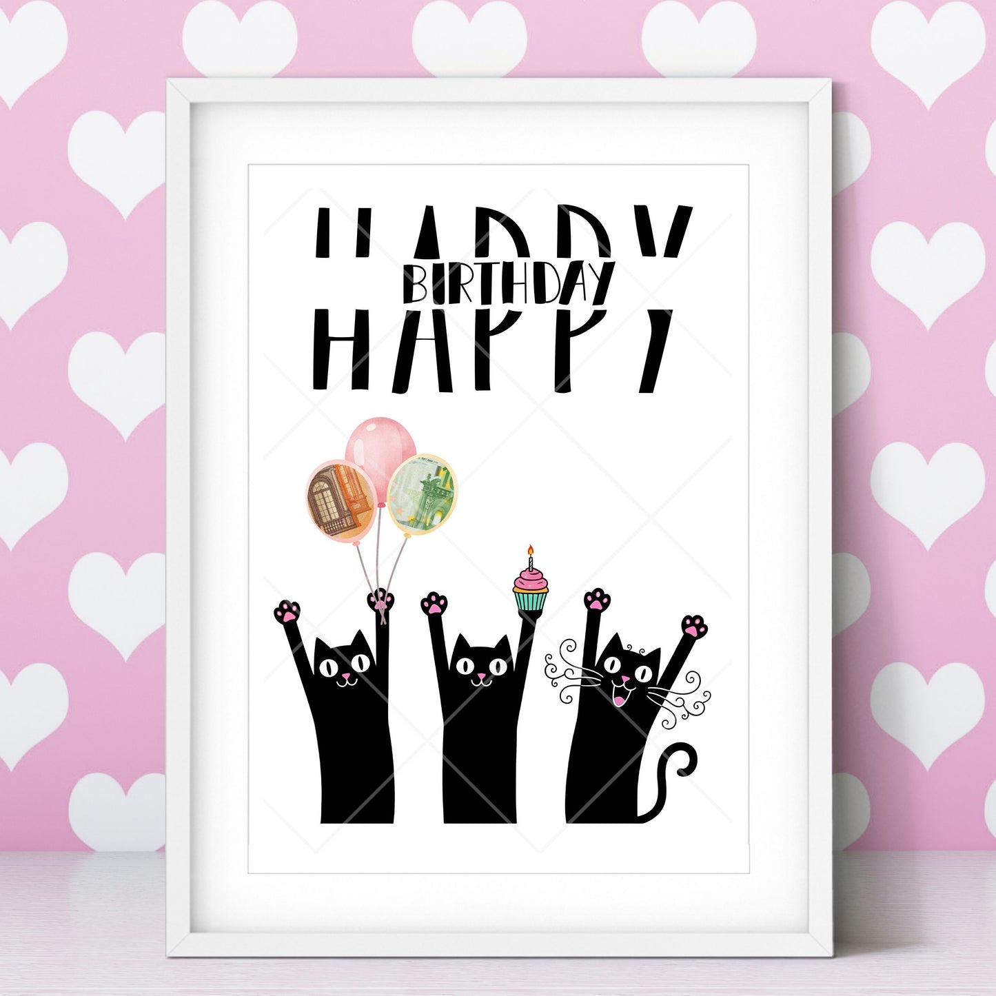 Katze Geldgeschenk Geburtstag drei Katzen – Digitaler Sofort Download PDF A4 zum Ausdrucken