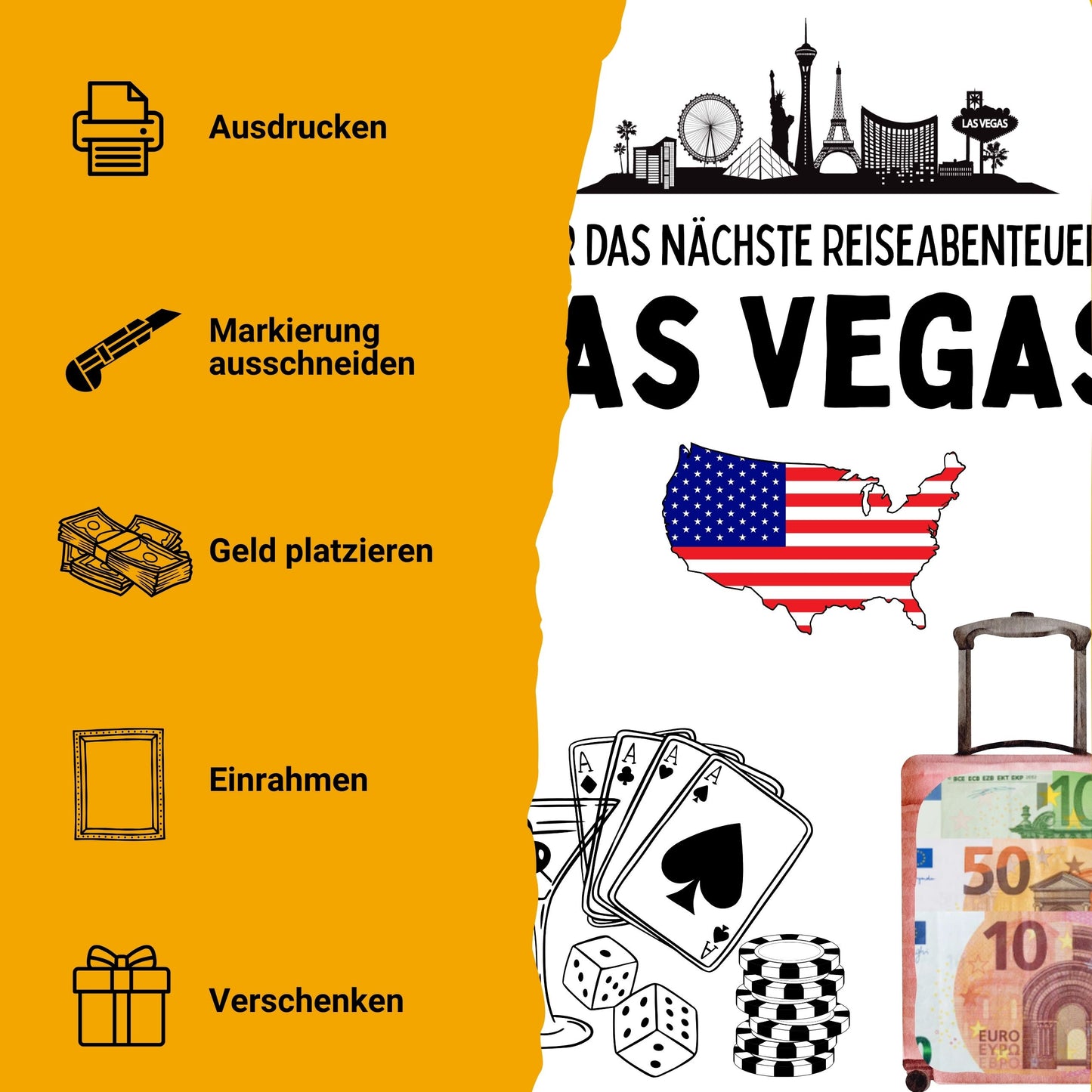 Las Vegas Reise Geldgeschenk Reisegutschein – Digitaler Sofort Download PDF A4 zum Ausdrucken