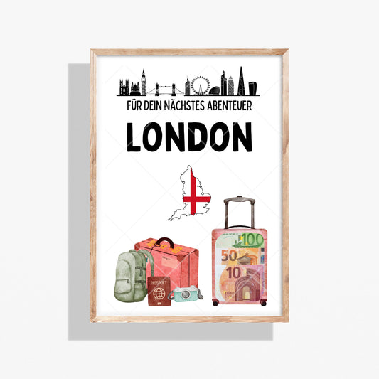 London Reise Geldgeschenk - Digitaler Sofort Download PDF A4 zum Ausdrucken