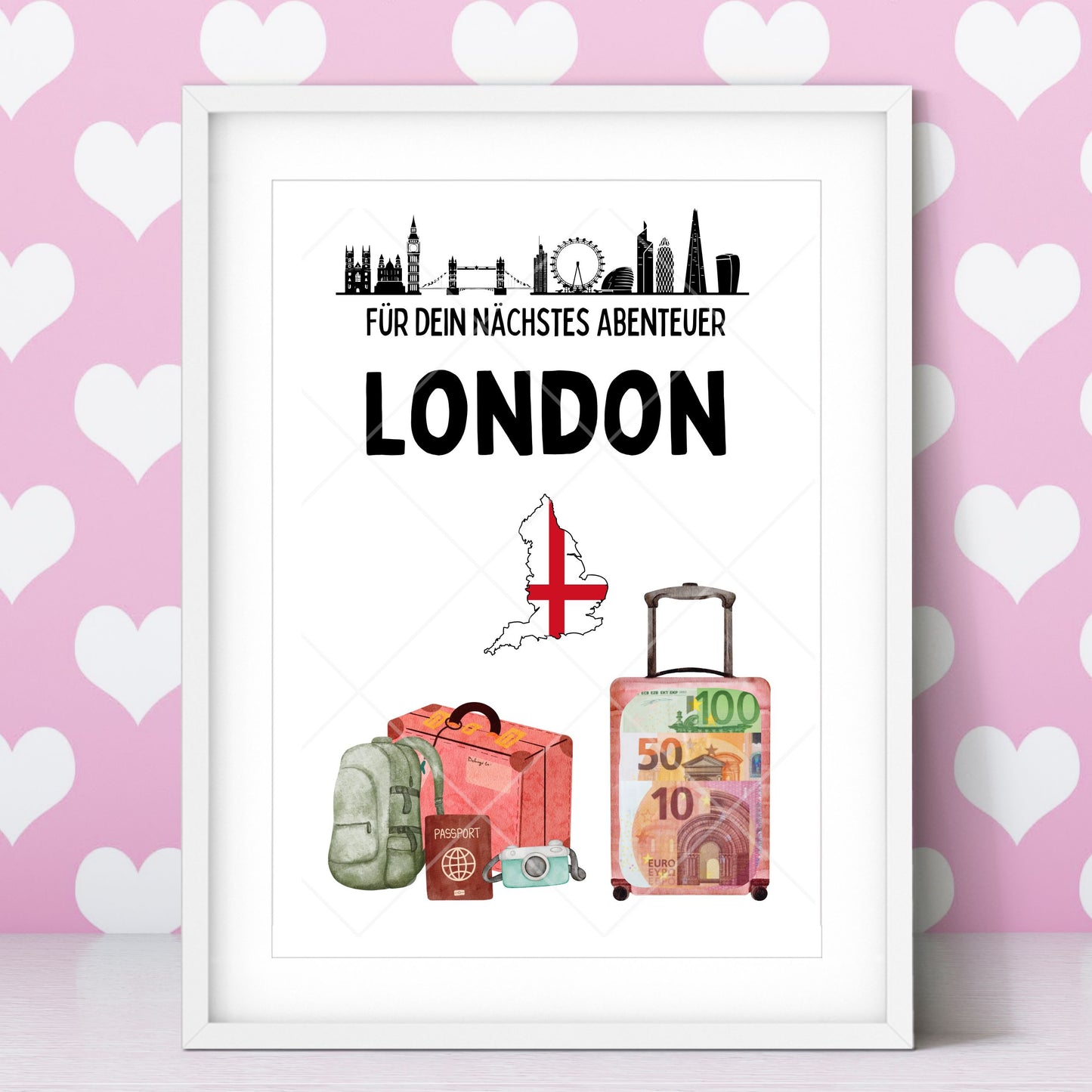 London Reise Geldgeschenk - Digitaler Sofort Download PDF A4 zum Ausdrucken