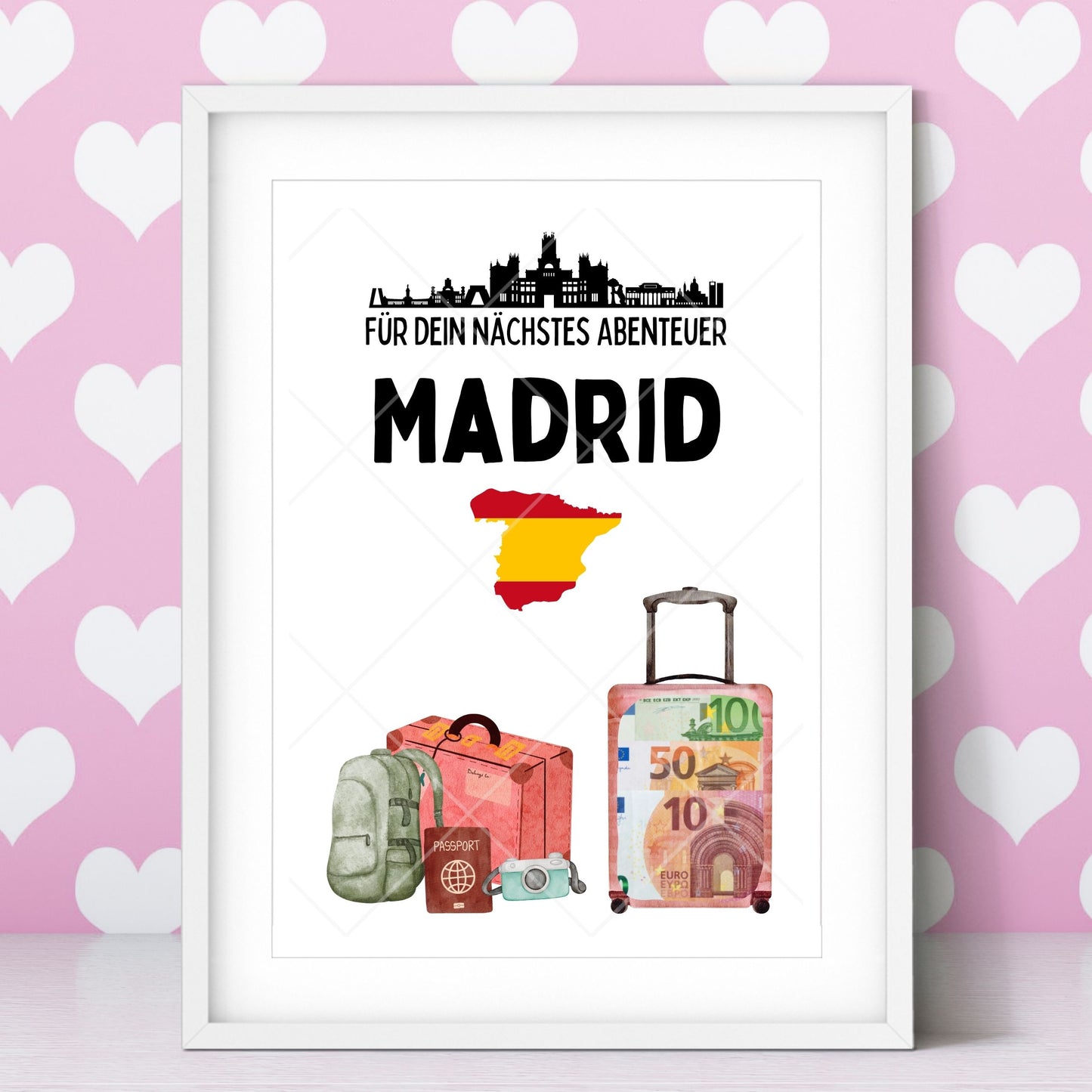 Madrid Reise Geldgeschenk - Digitaler Sofort Download PDF A4 zum Ausdrucken