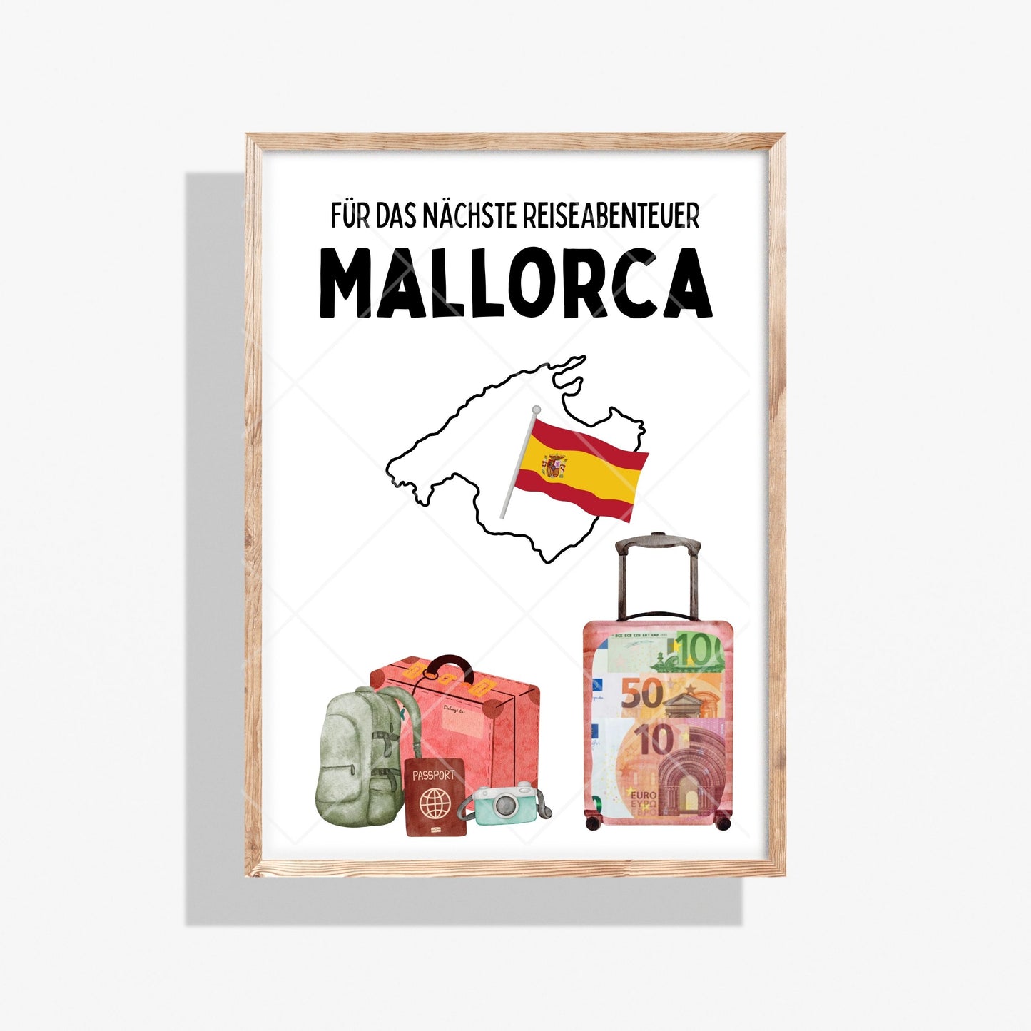 Mallorca Reise Geldgeschenk Reisegutschein – Digitaler Sofort Download PDF A4 zum Ausdrucken