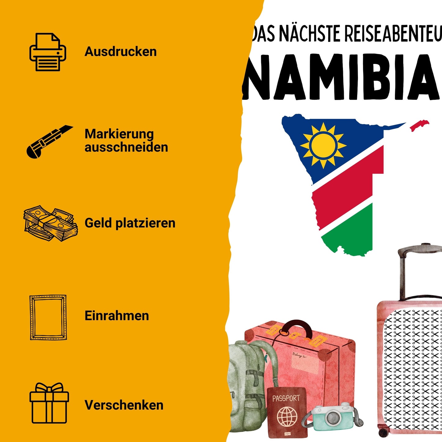 Namibia Reise Geldgeschenk Reisegutschein – Digitaler Sofort Download PDF A4 zum Ausdrucken