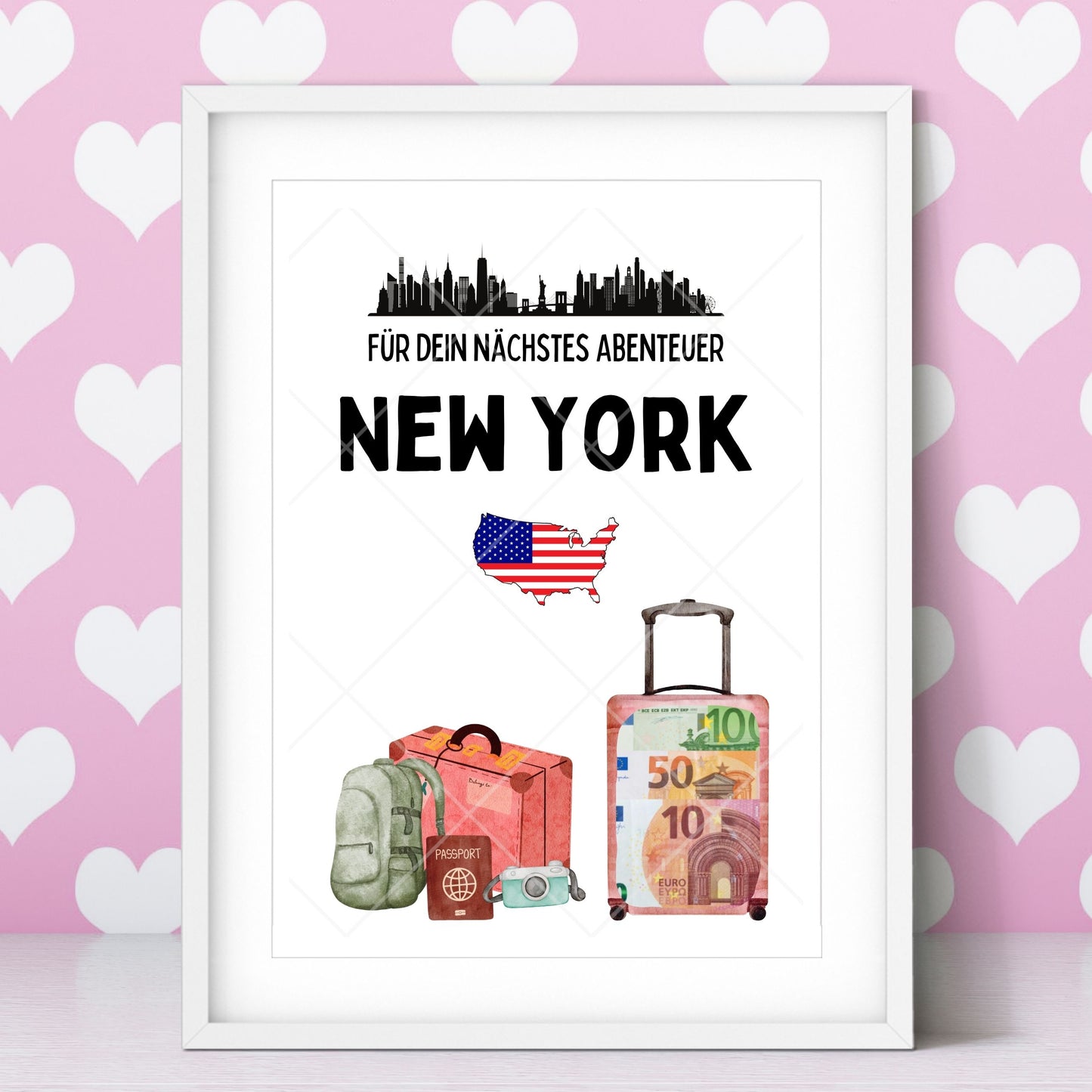 New York Reise Geldgeschenk - Digitaler Sofort Download PDF A4 zum Ausdrucken