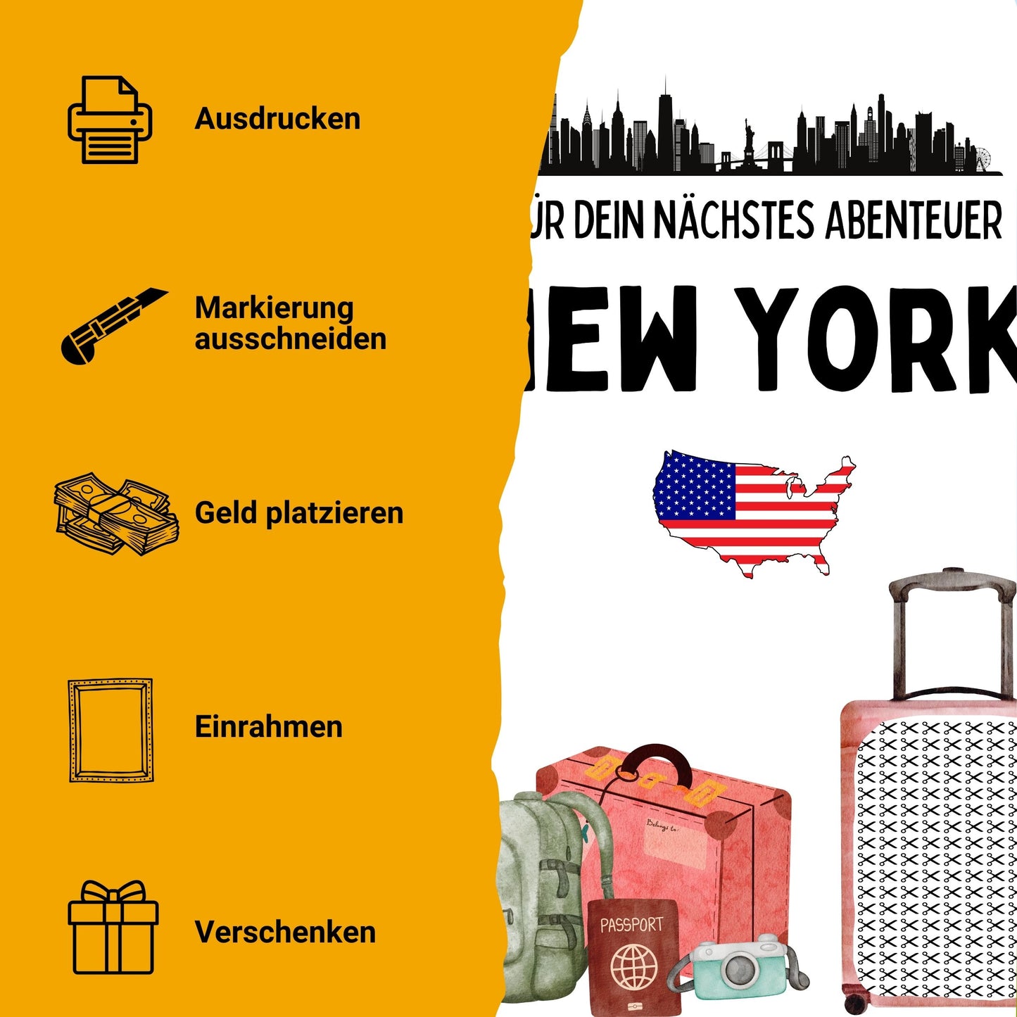 New York Reise Geldgeschenk - Digitaler Sofort Download PDF A4 zum Ausdrucken