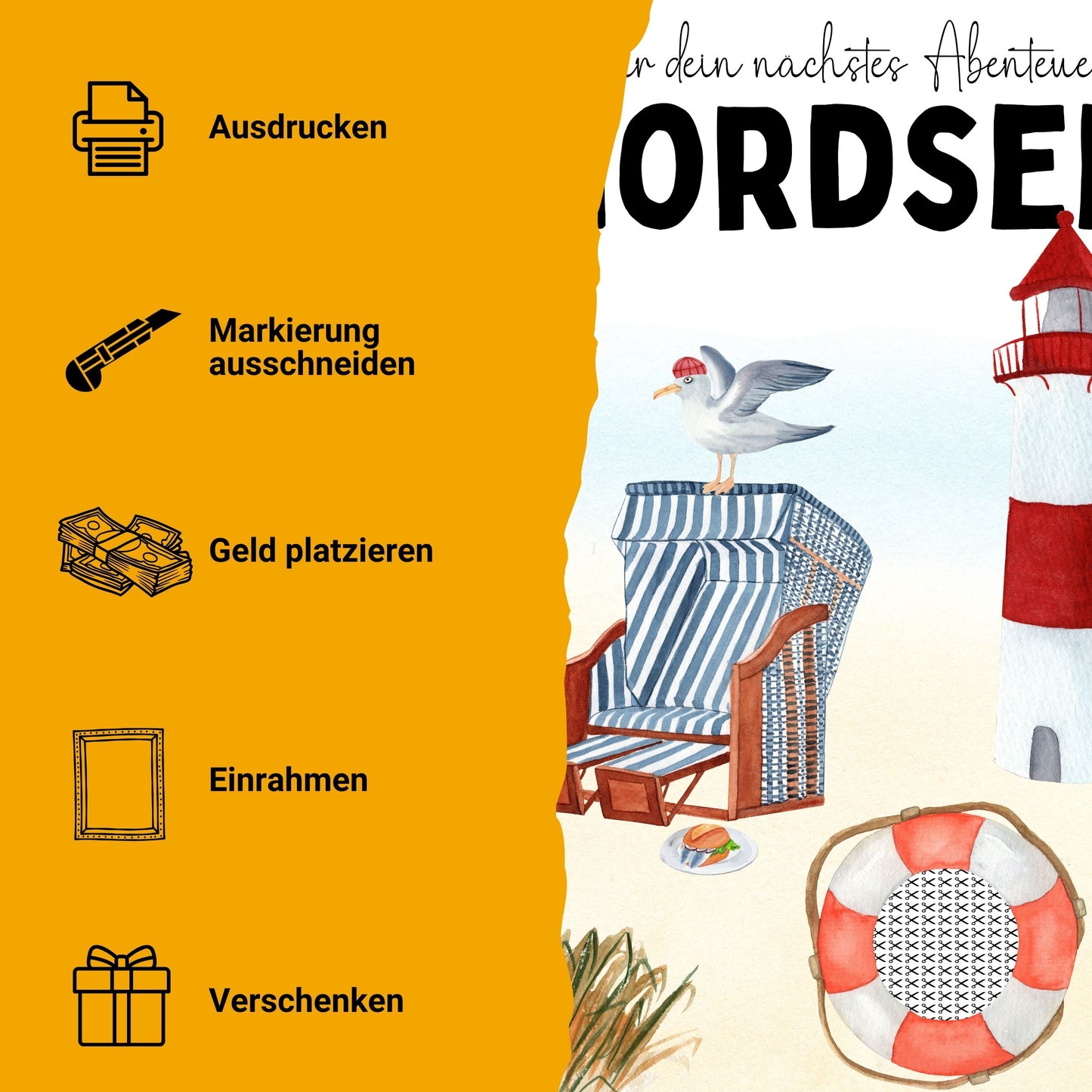 Nordsee Reise Geldgeschenk Reisegutschein – Digitaler Sofort Download PDF A4 zum Ausdrucken