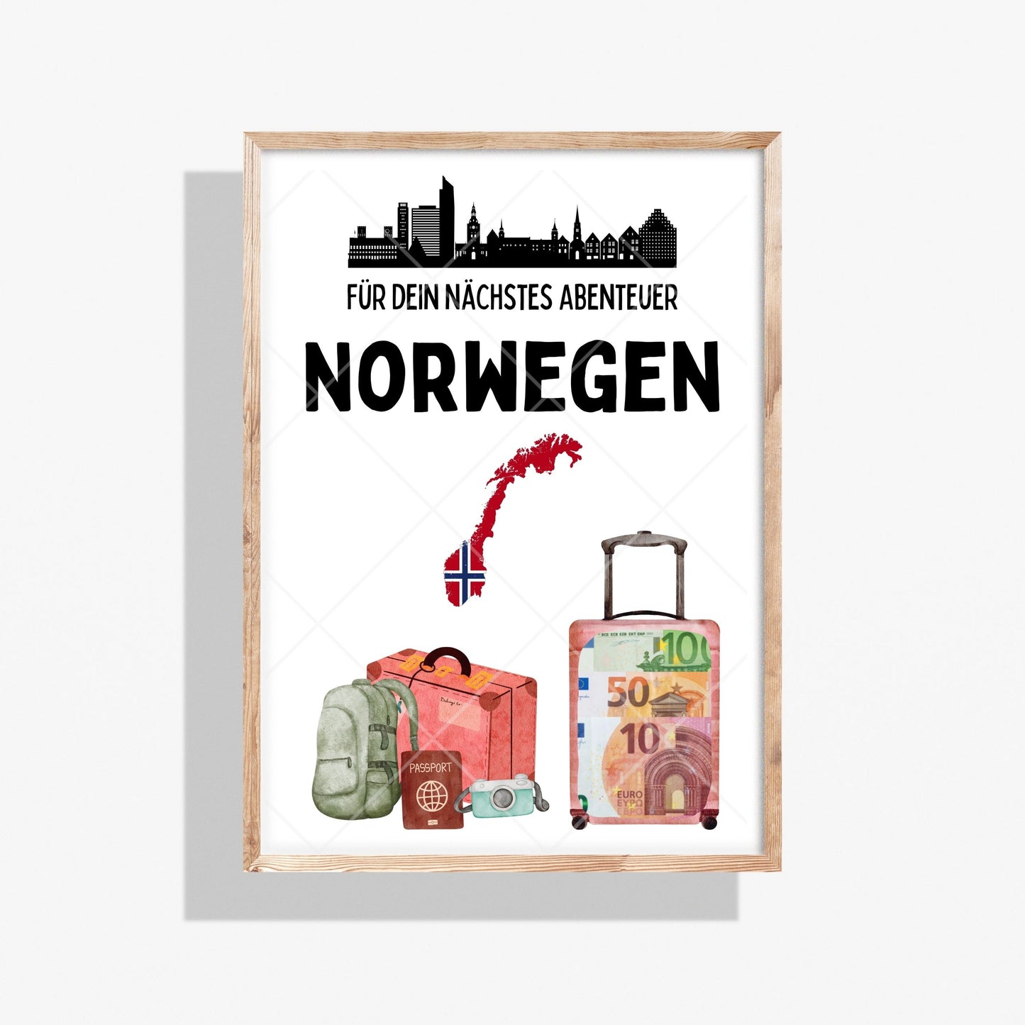Norwegen Reise Geldgeschenk - Digitaler Sofort Download PDF A4 zum Ausdrucken
