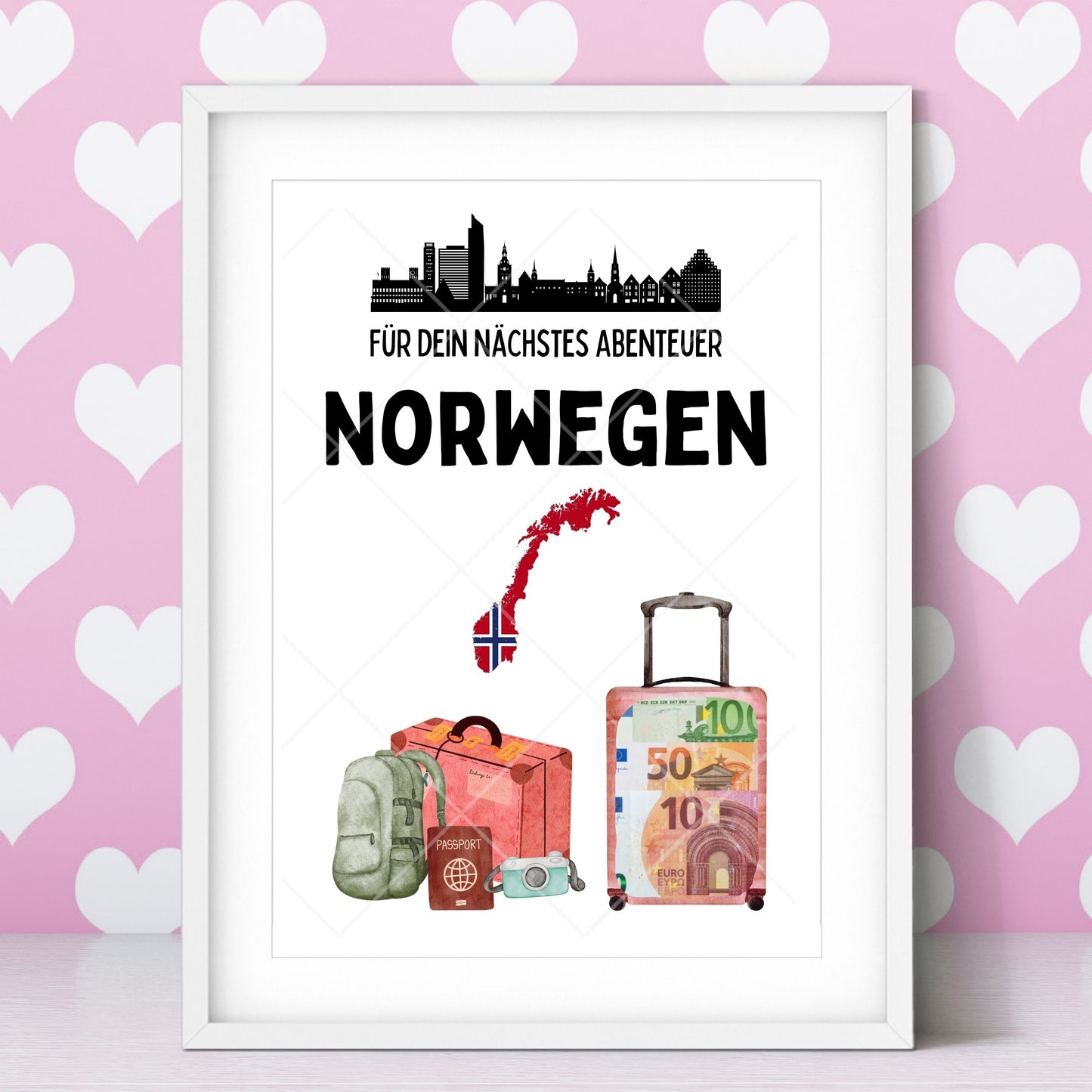 Norwegen Reise Geldgeschenk - Digitaler Sofort Download PDF A4 zum Ausdrucken