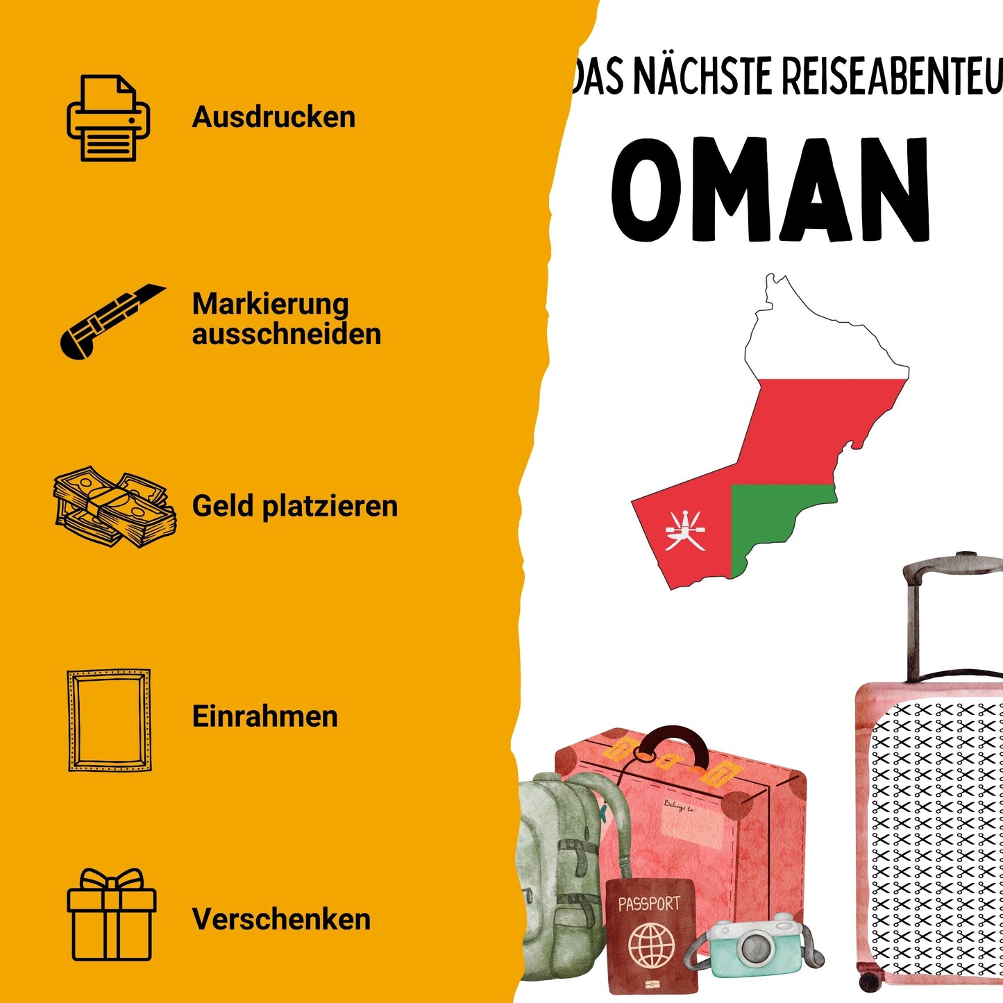 Oman Reise Geldgeschenk Reisegutschein – Digitaler Sofort Download PDF A4 zum Ausdrucken