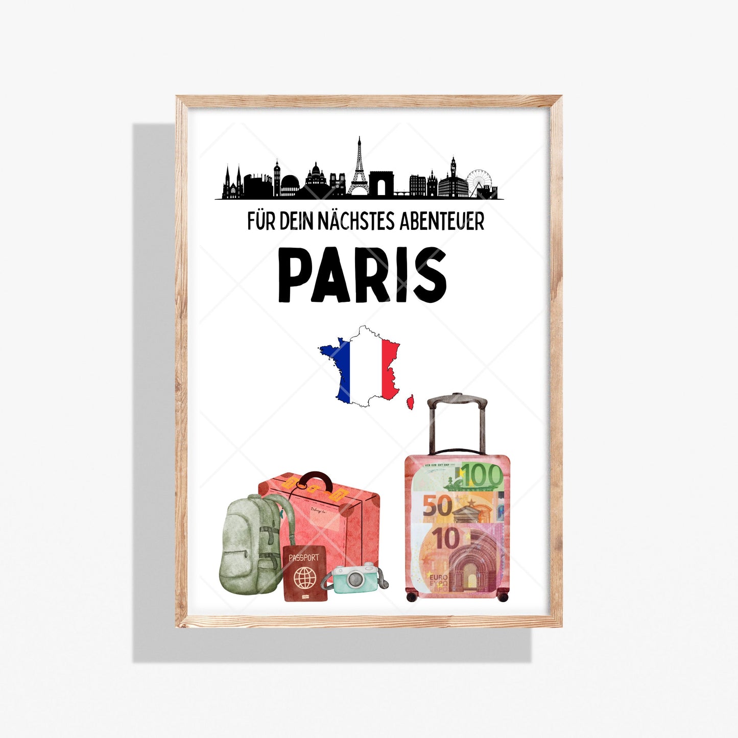 Paris Reise Geldgeschenk - Digitaler Sofort Download PDF A4 zum Ausdrucken