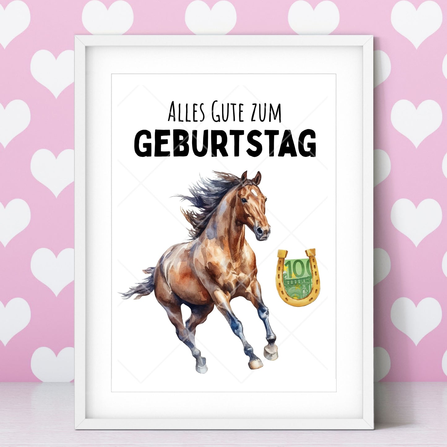 Pferd Geldgeschenk Geburtstag Hufeisen – Digitaler Sofort Download PDF A4 zum Ausdrucken