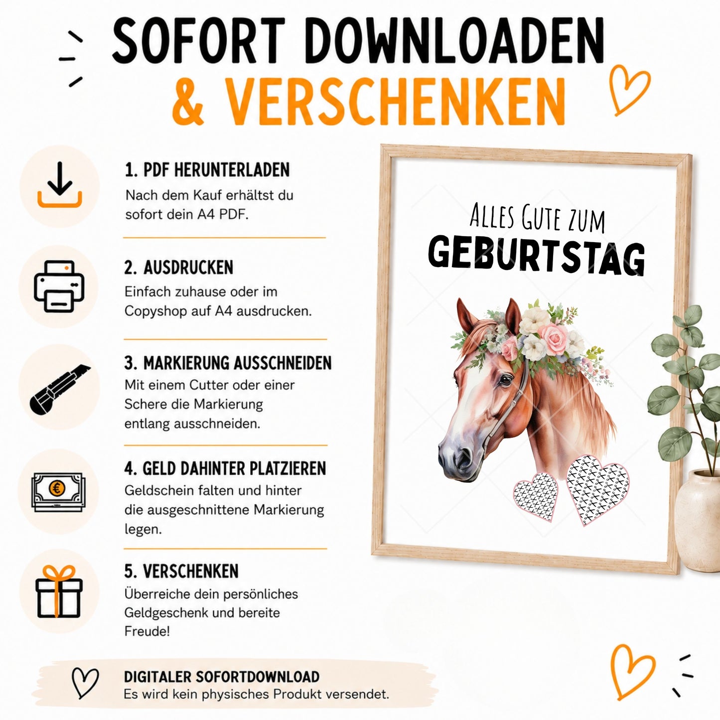Pferd Geldgeschenk Geburtstag – Digitaler Sofort Download PDF A4 zum Ausdrucken