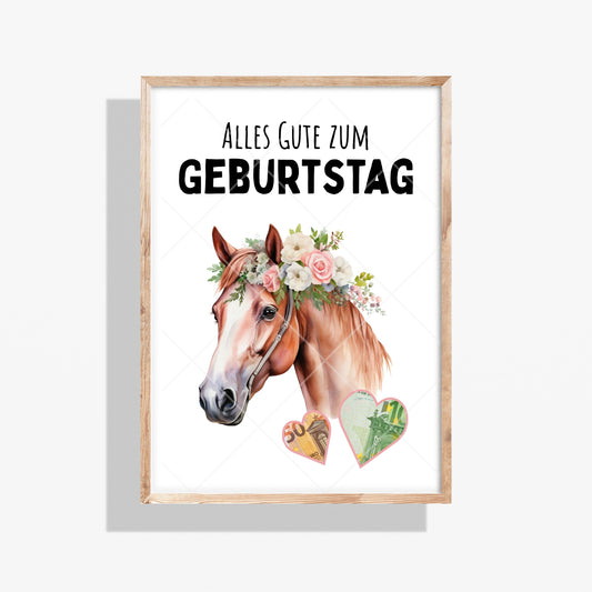 Pferd Geldgeschenk Geburtstag – Digitaler Sofort Download PDF A4 zum Ausdrucken