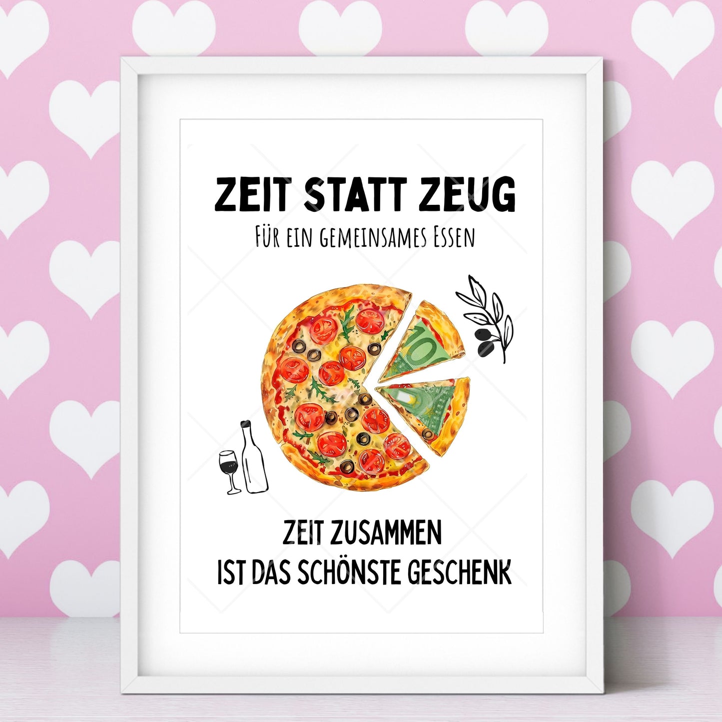 Pizza Geldgeschenk Zeit statt Zeug Essen gehen – Digitaler Sofort Download PDF A4 zum Ausdrucken