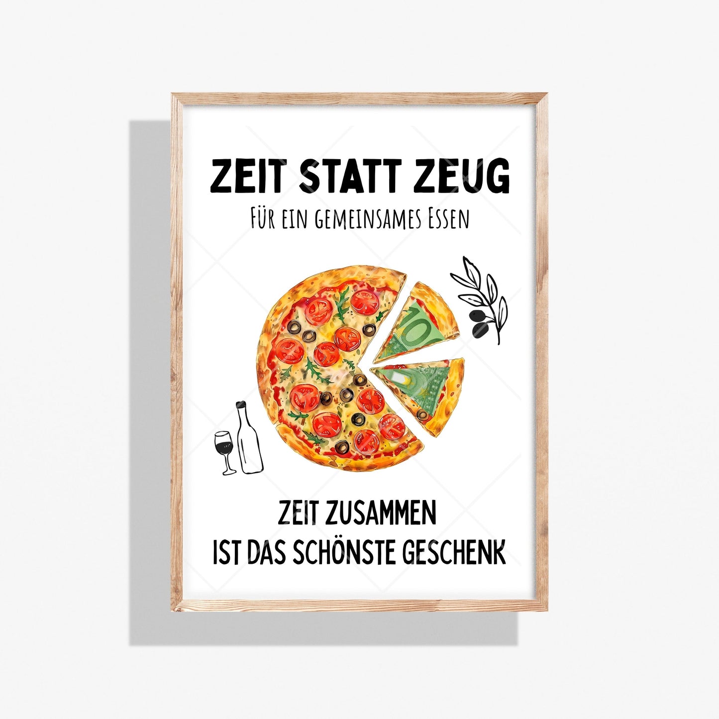 Pizza Geldgeschenk Zeit statt Zeug Essen gehen – Digitaler Sofort Download PDF A4 zum Ausdrucken