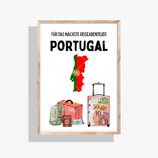Portugal Reise Geldgeschenk - Digitaler Sofort Download PDF A4 zum Ausdrucken