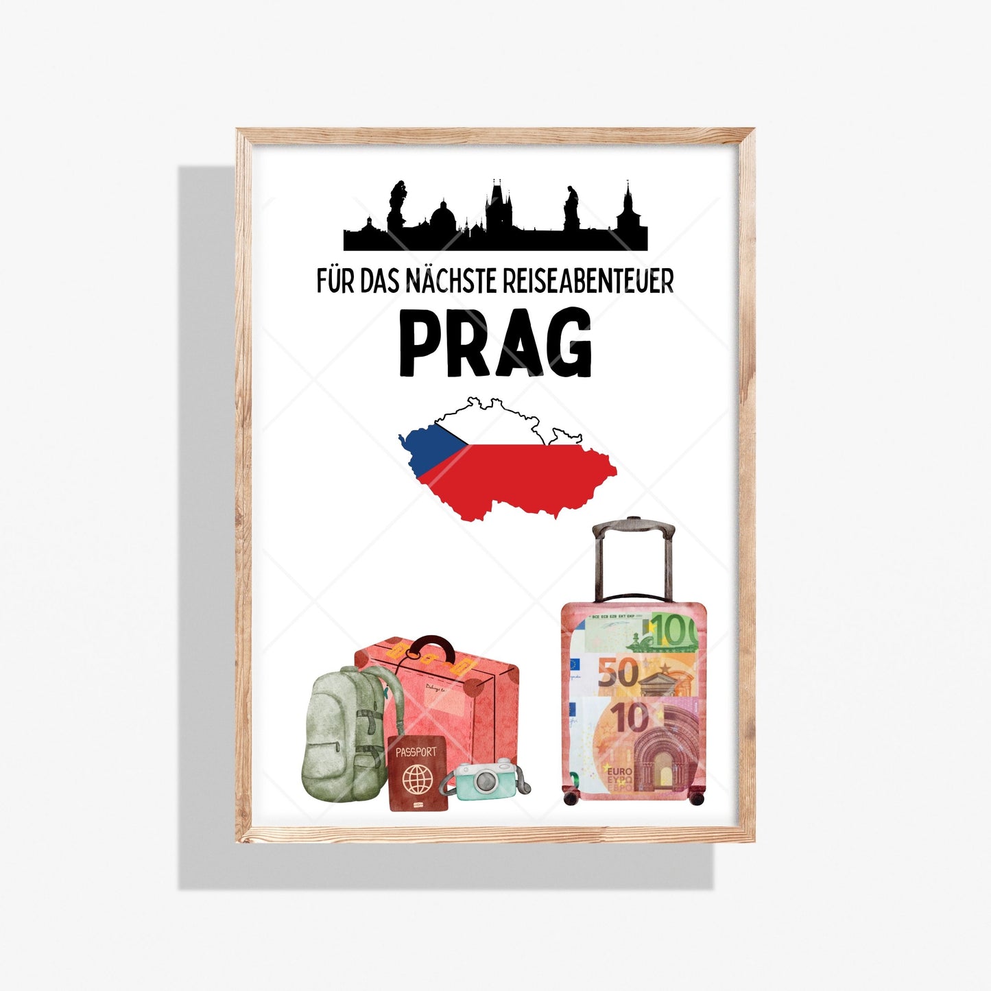 Prag Reise Geldgeschenk - Digitaler Sofort Download PDF A4 zum Ausdrucken