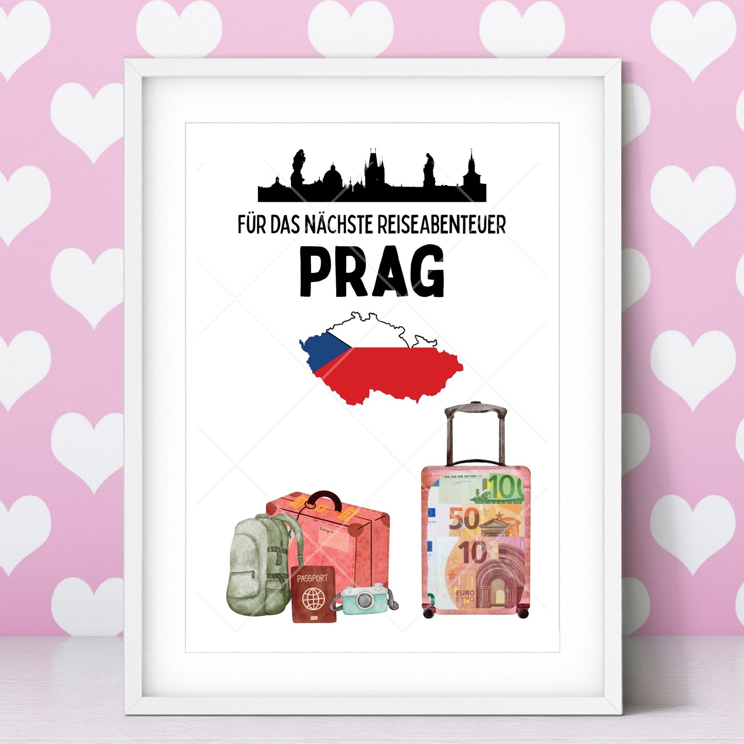 Prag Reise Geldgeschenk - Digitaler Sofort Download PDF A4 zum Ausdrucken