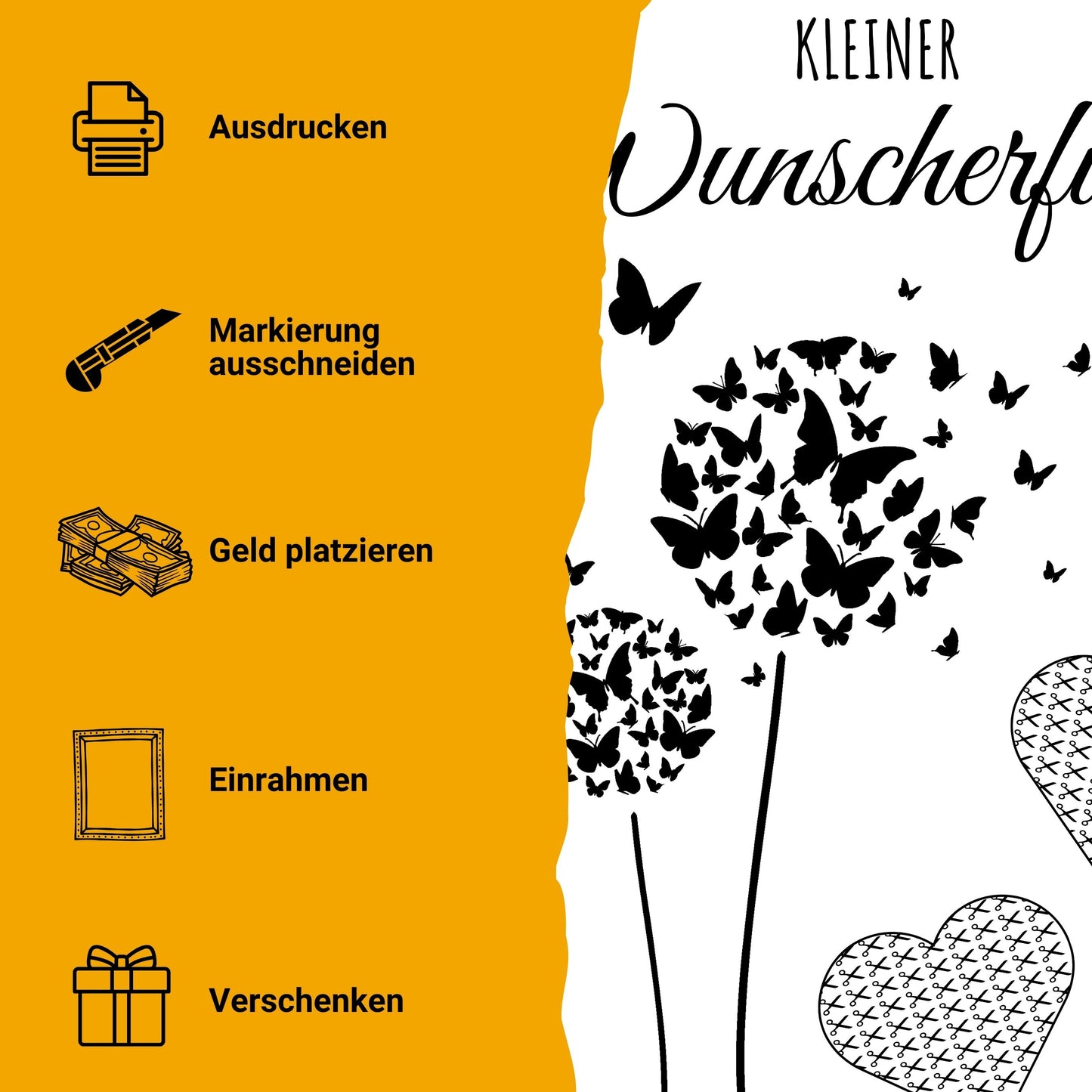 Pusteblume Geldgeschenk Wunscherfüller Schmetterling – Digitaler Sofort Download PDF A4 zum Ausdrucken