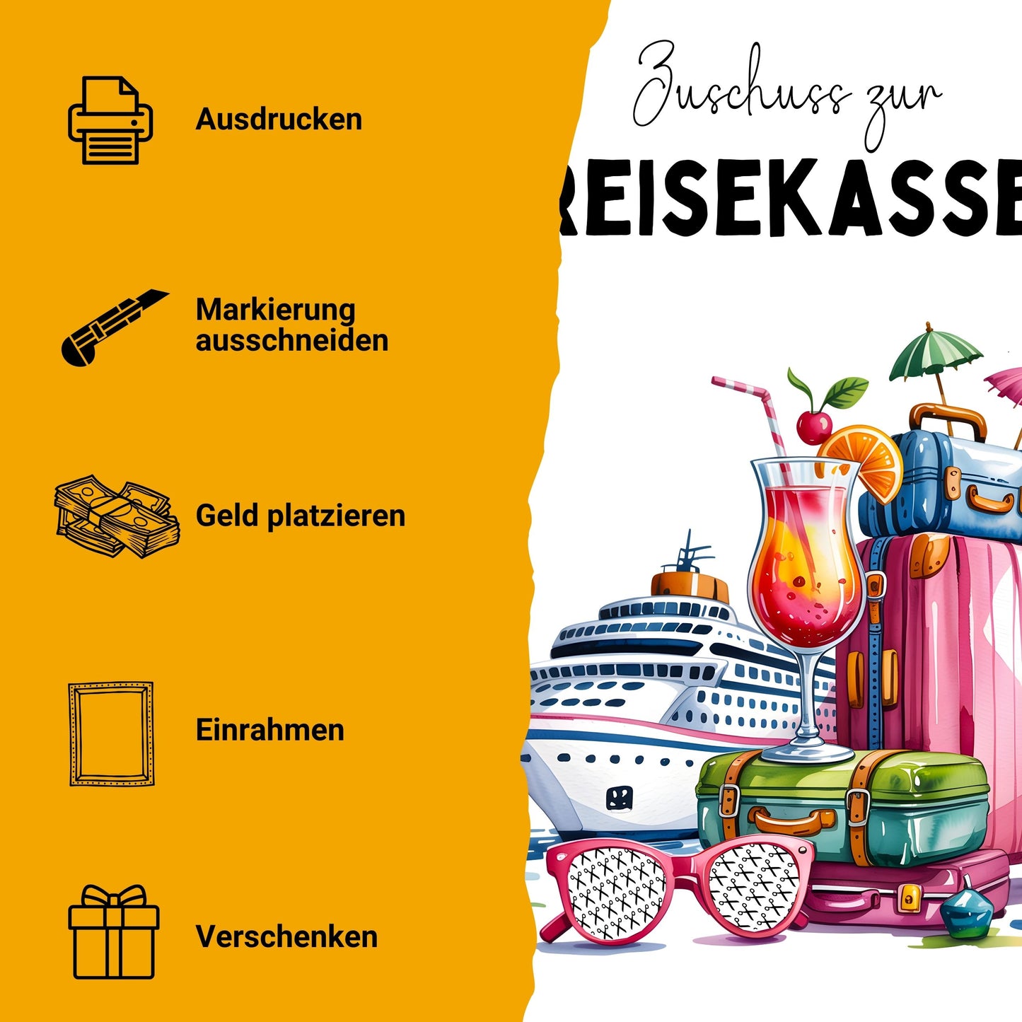 Kreuzfahrt Reise Geldgeschenk Zuschuss Reisekasse – Digitaler Sofort Download PDF A4 zum Ausdrucken