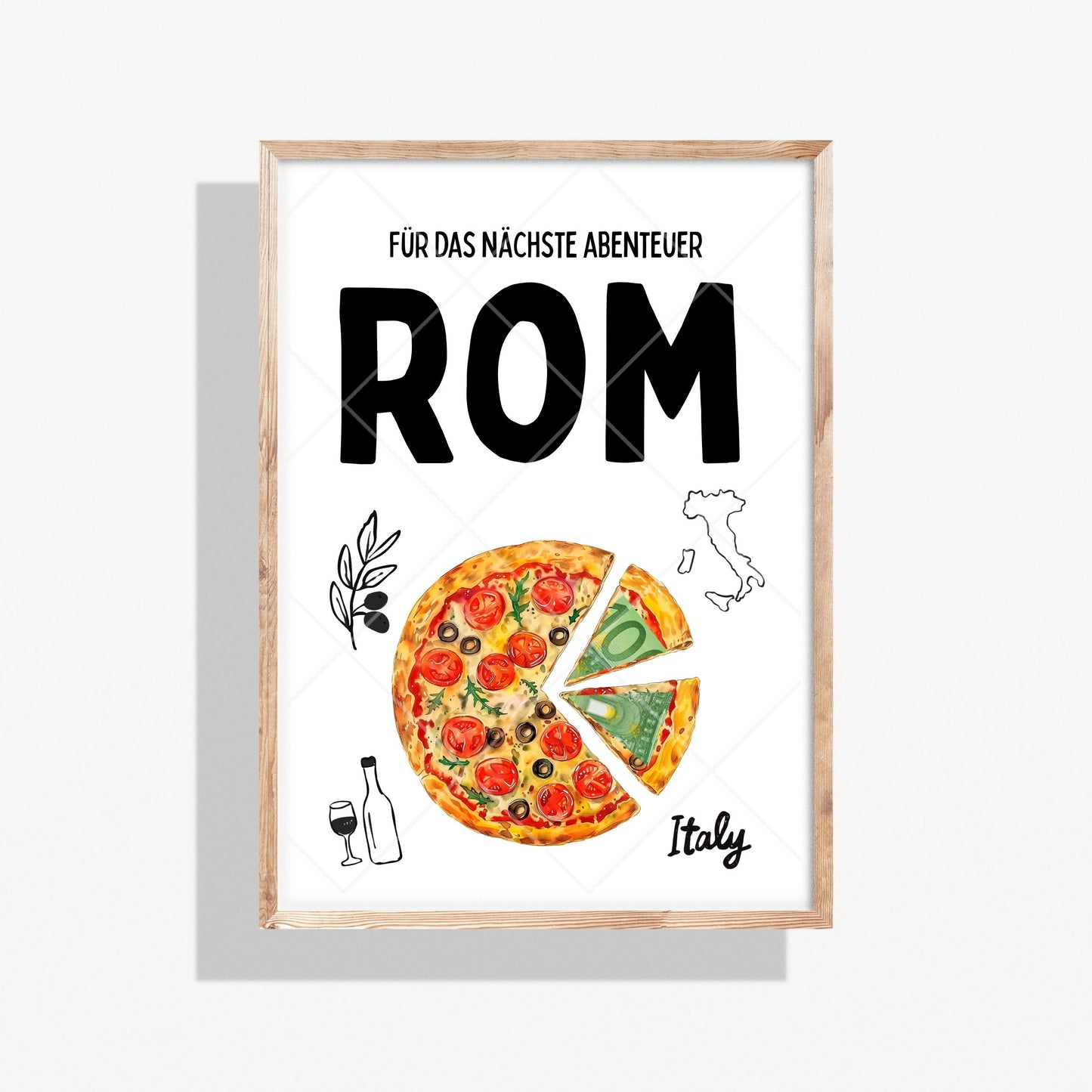 Rom Reise Geldgeschenk Pizza - Digitaler Sofort Download PDF A4 zum Ausdrucken