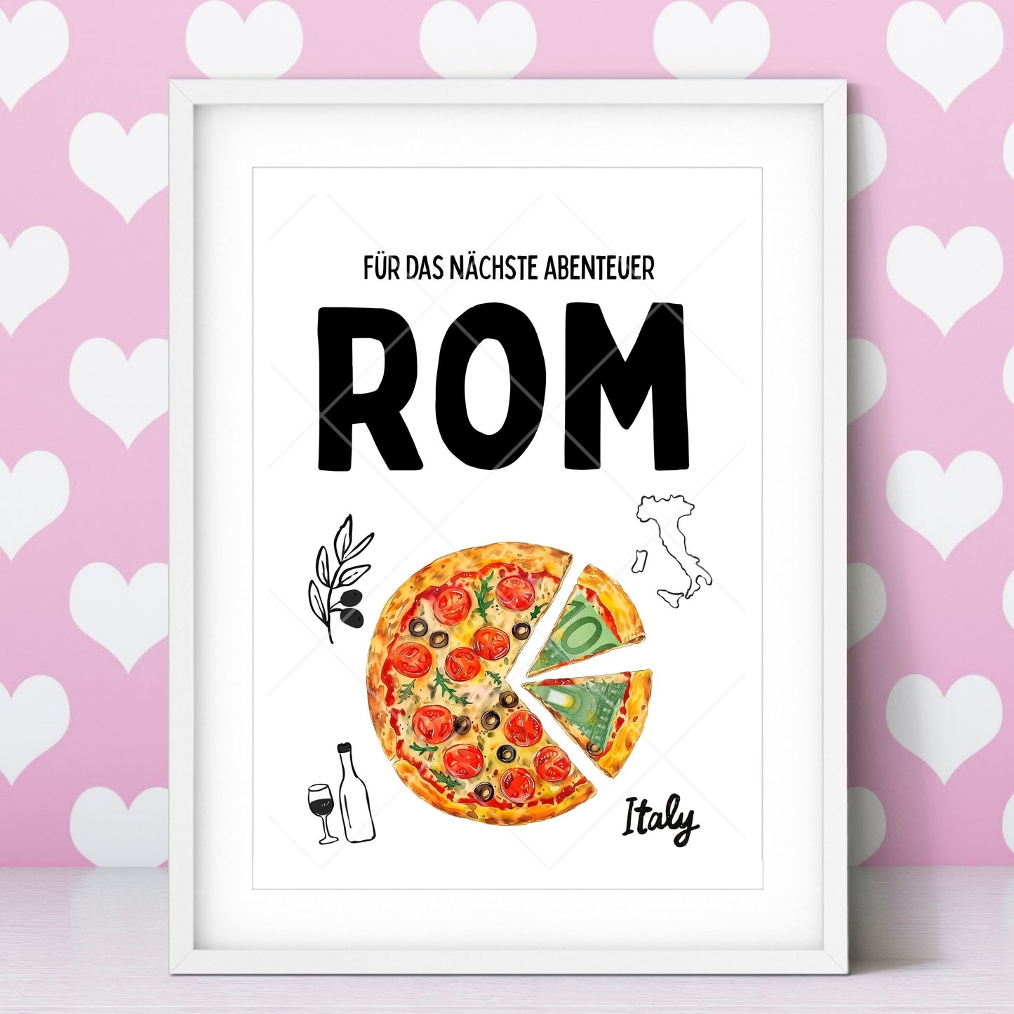 Rom Reise Geldgeschenk Pizza - Digitaler Sofort Download PDF A4 zum Ausdrucken