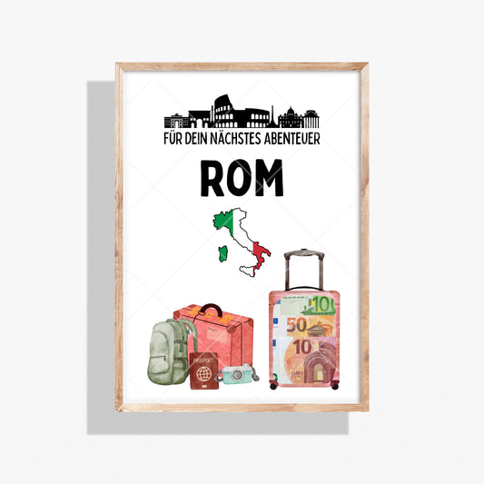 Rom Reise Geldgeschenk - Digitaler Sofort Download PDF A4 zum Ausdrucken