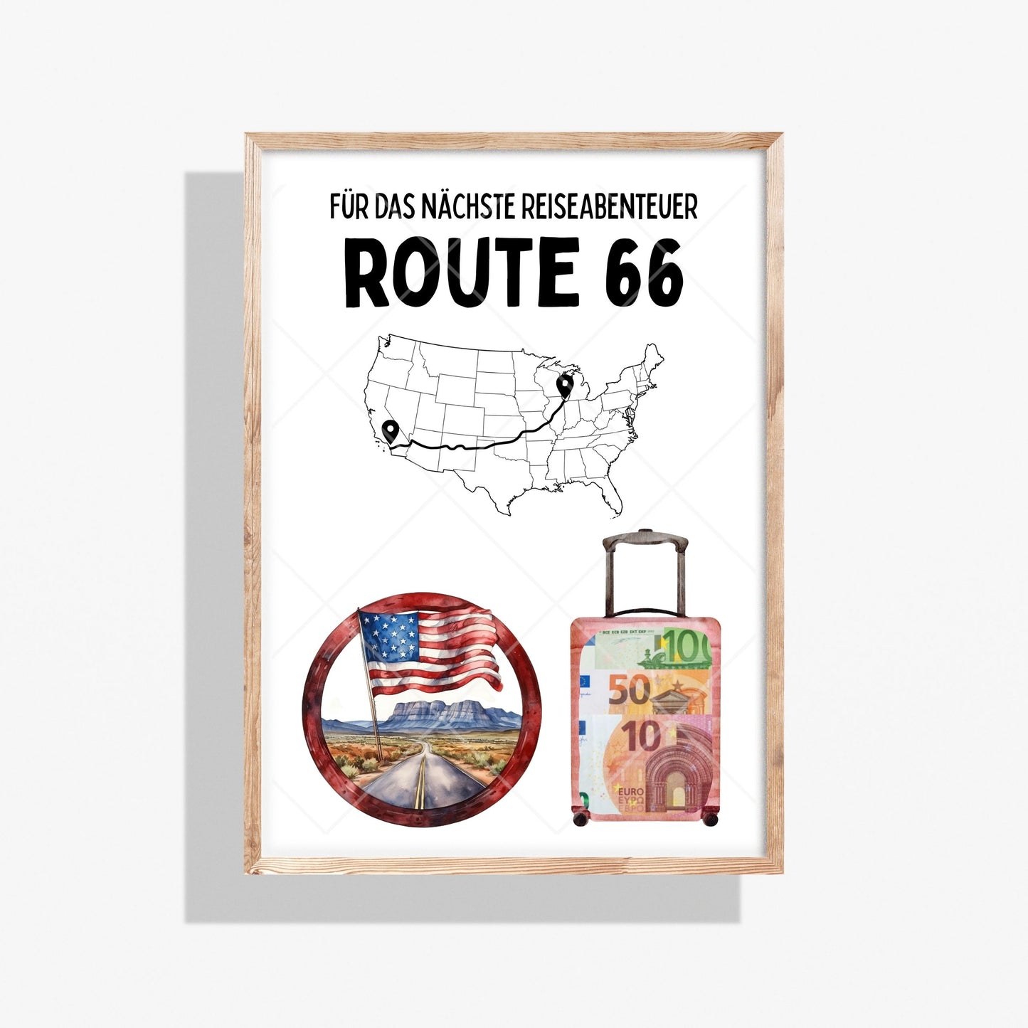 Route 66 Reise Geldgeschenk Reisegutschein – Digitaler Sofort Download PDF A4 zum Ausdrucken