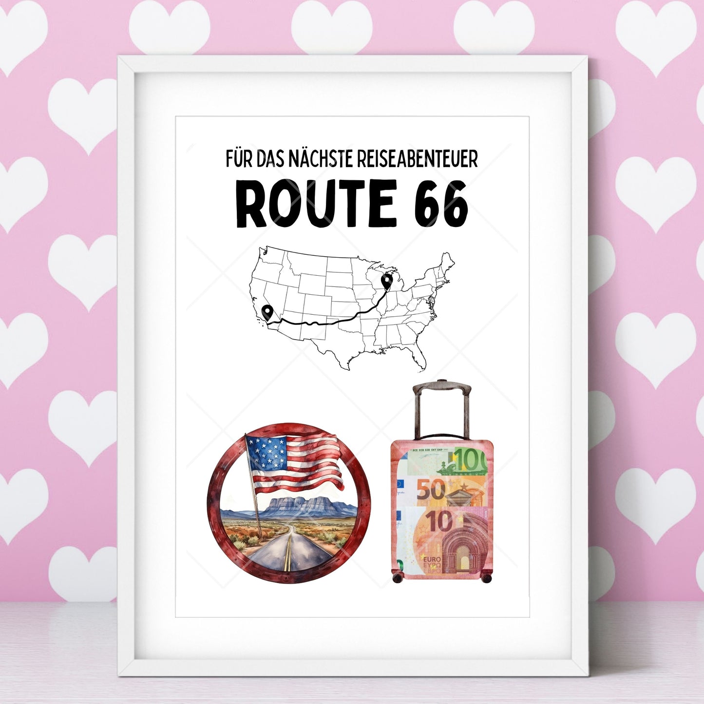 Route 66 Reise Geldgeschenk Reisegutschein – Digitaler Sofort Download PDF A4 zum Ausdrucken