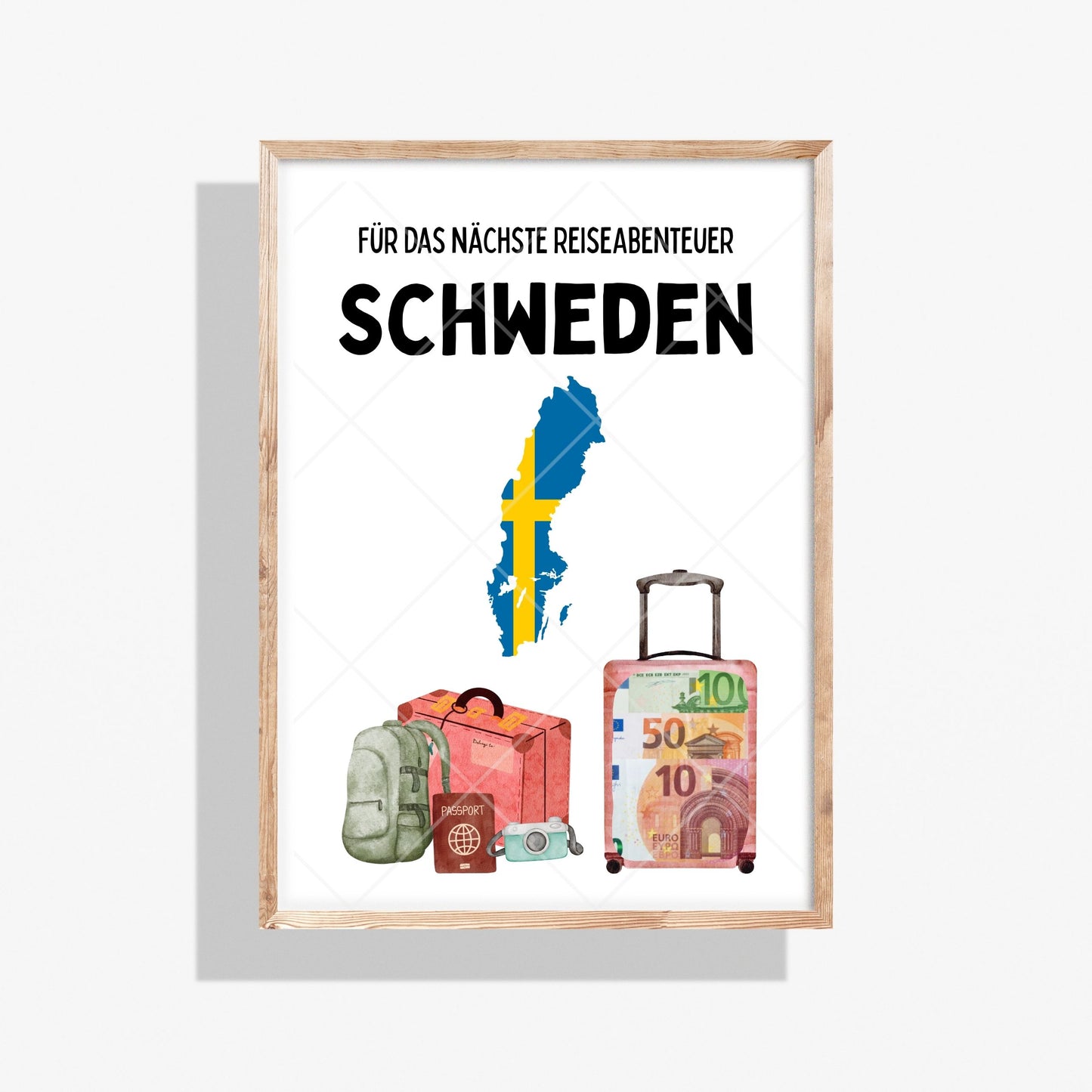 Schweden Reise Geldgeschenk - Digitaler Sofort Download PDF A4 zum Ausdrucken