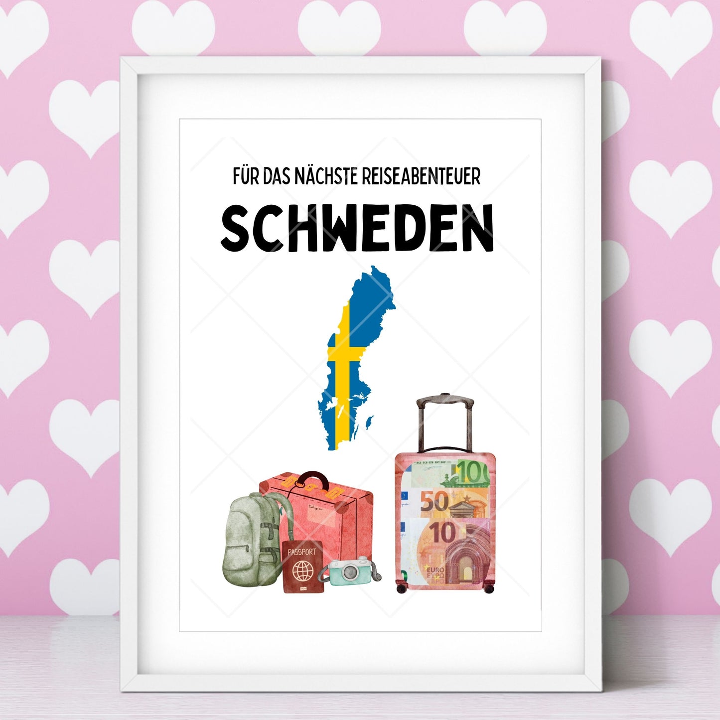 Schweden Reise Geldgeschenk - Digitaler Sofort Download PDF A4 zum Ausdrucken