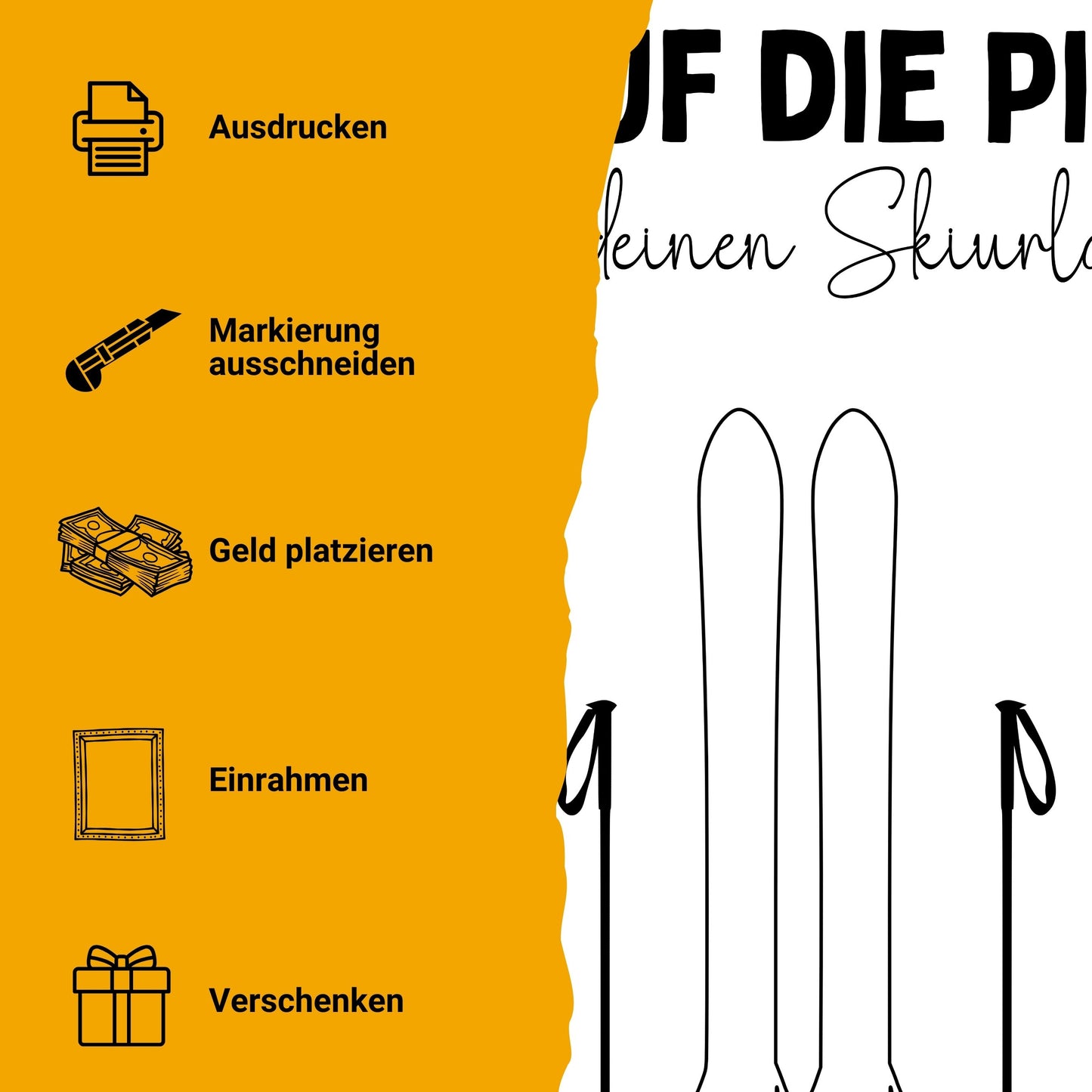 Ski Fahren Reise Geldgeschenk - Ab auf die Piste Skiurlaub - Digitaler Sofort Download PDF A4 zum Ausdrucken
